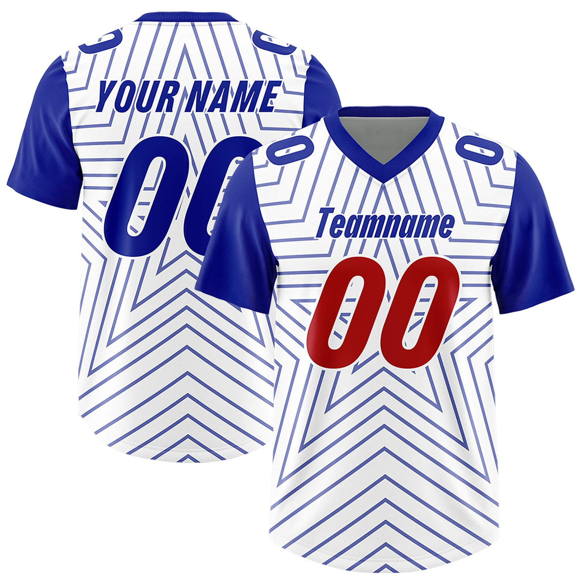 Custom White Royal Personalized Star Pattern Raglan Sleeves Authentic American Football Jersey