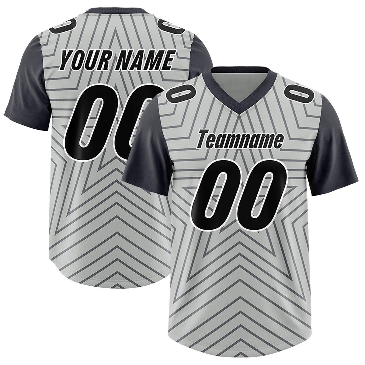 Custom Gray Dark Gray Personalized Star Pattern Raglan Sleeves Authentic American Football Jersey