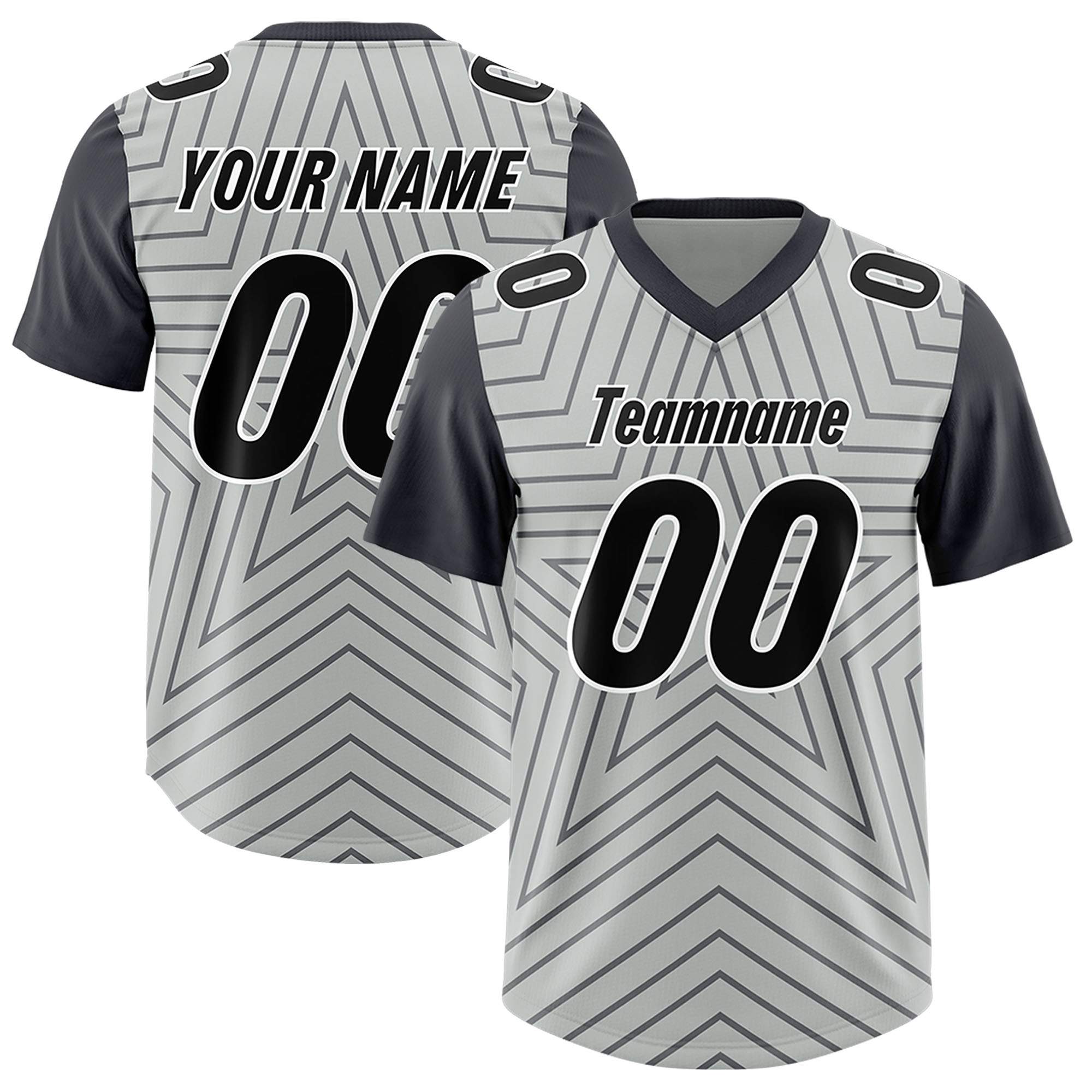 Custom Gray Dark Gray Personalized Star Pattern Raglan Sleeves Authentic American Football Jersey