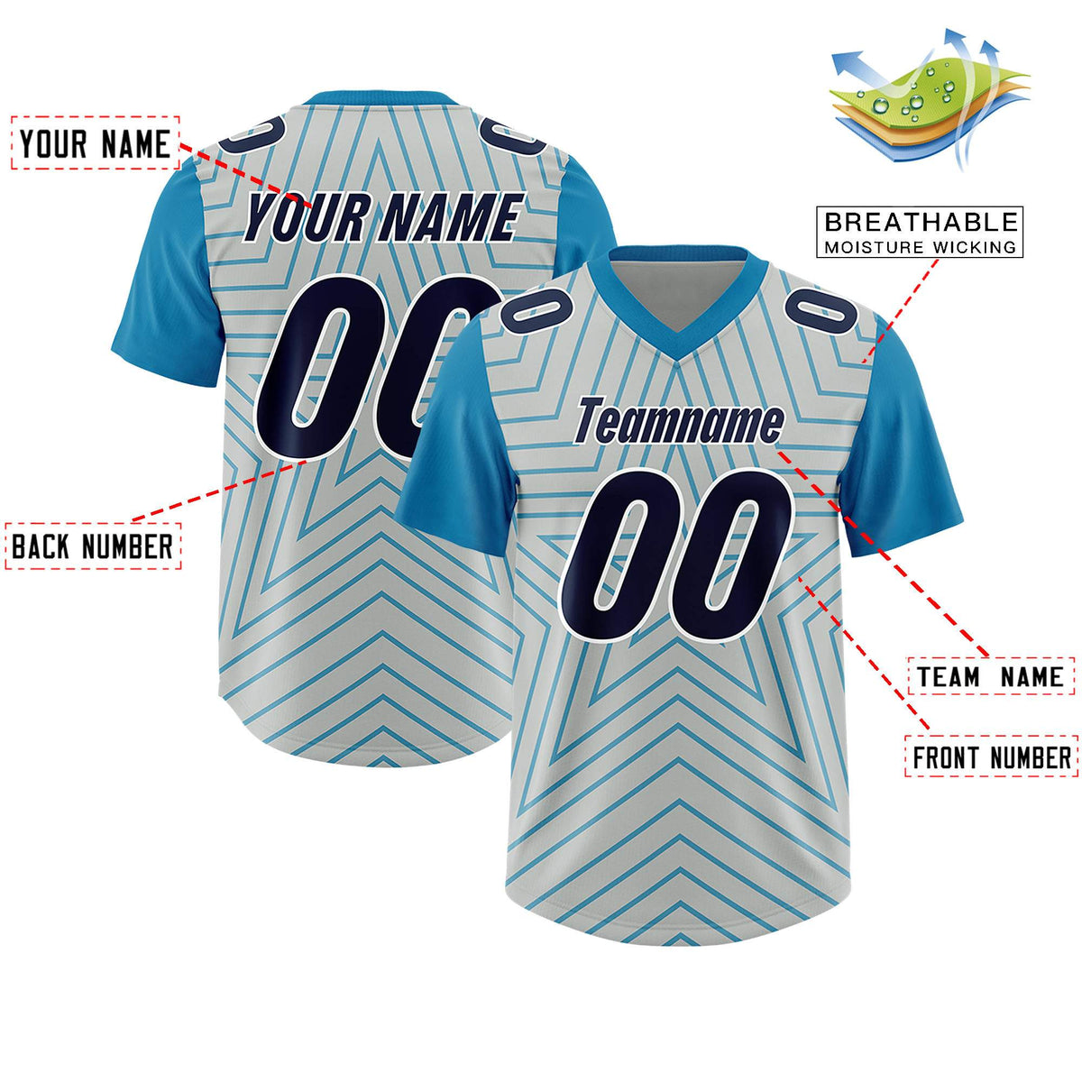 Custom Gray Panther Blue Personalized Star Pattern Raglan Sleeves Authentic American Football Jersey