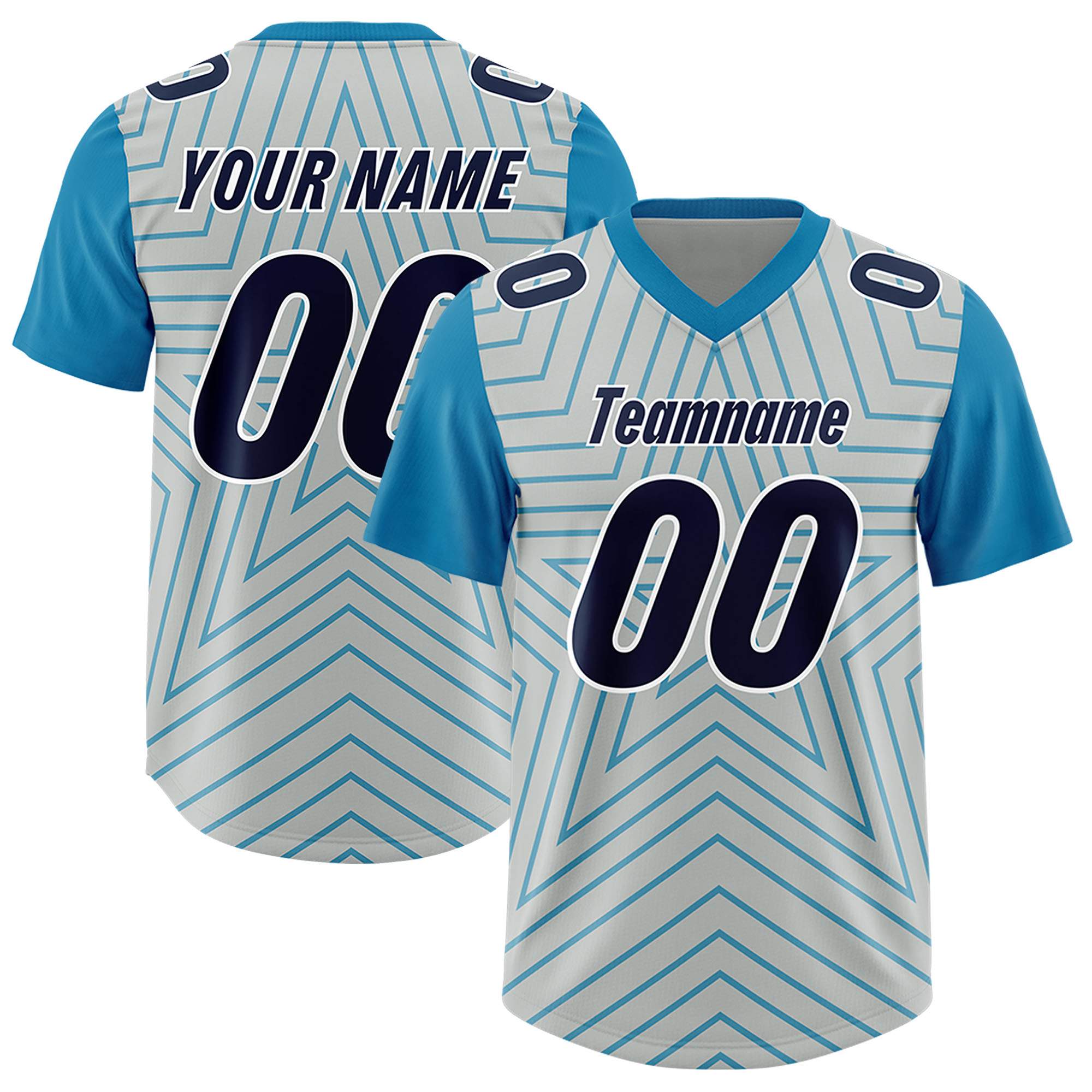 Custom Gray Panther Blue Personalized Star Pattern Raglan Sleeves Authentic American Football Jersey