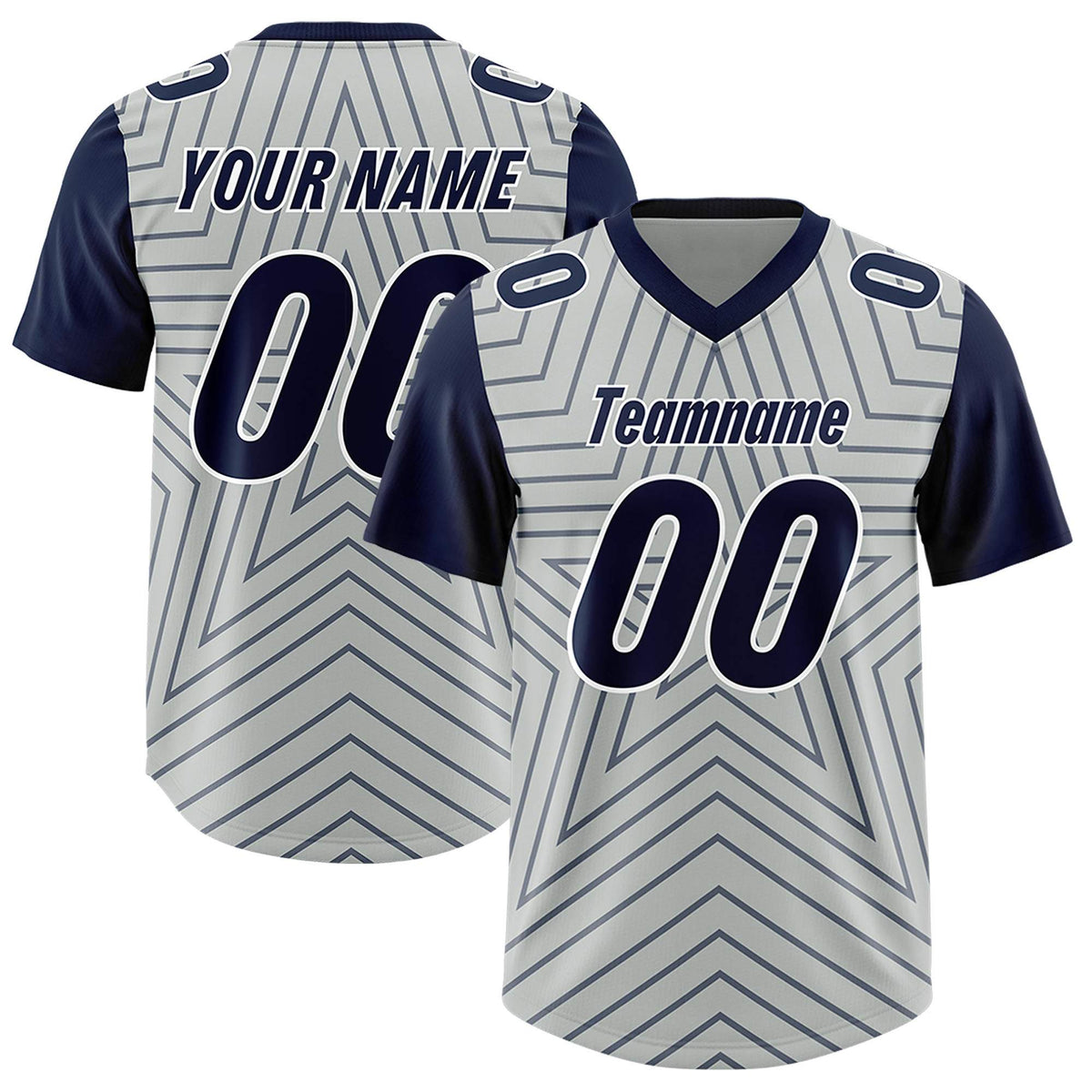 Custom Gray Navy Personalized Star Pattern Raglan Sleeves Authentic American Football Jersey
