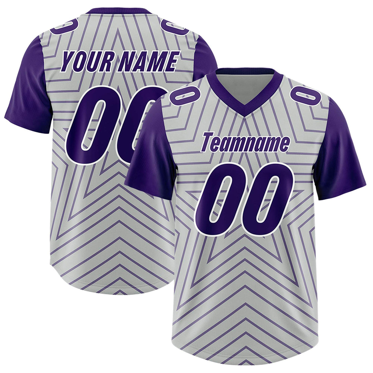 Custom Gray Purple Personalized Star Pattern Raglan Sleeves Authentic American Football Jersey