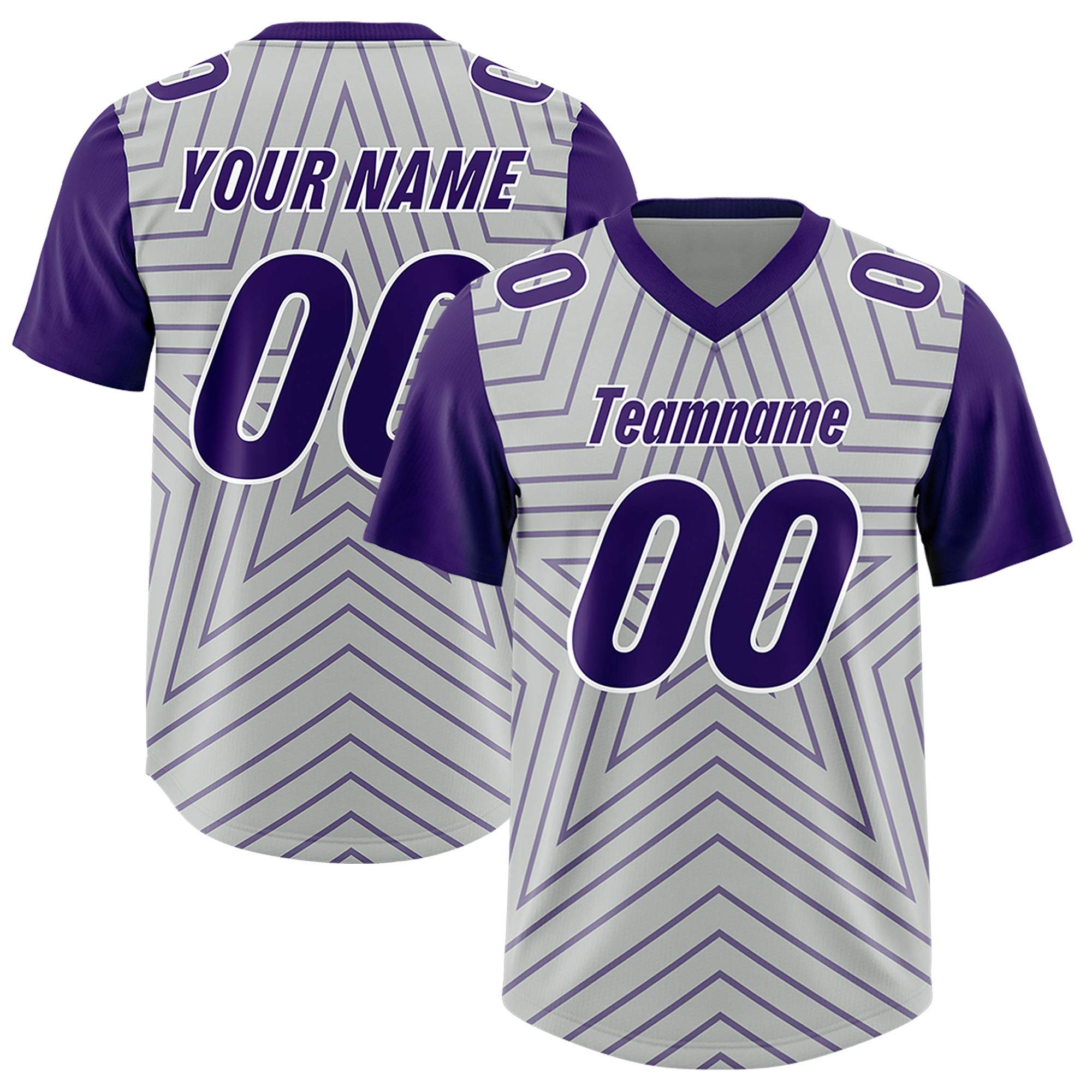Custom Gray Purple Personalized Star Pattern Raglan Sleeves Authentic American Football Jersey
