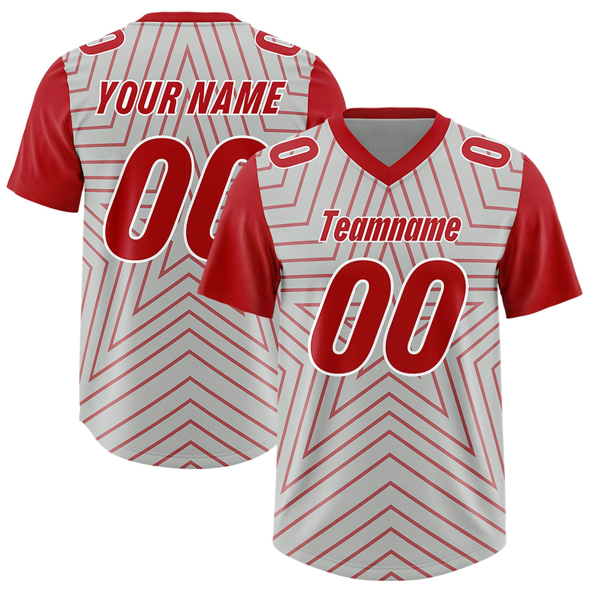 Custom Gray Red Personalized Star Pattern Raglan Sleeves Authentic American Football Jersey
