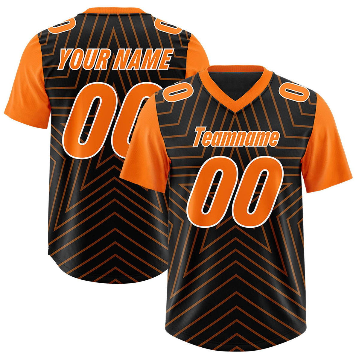 Custom Black Orange Personalized Star Pattern Raglan Sleeves Authentic American Football Jersey