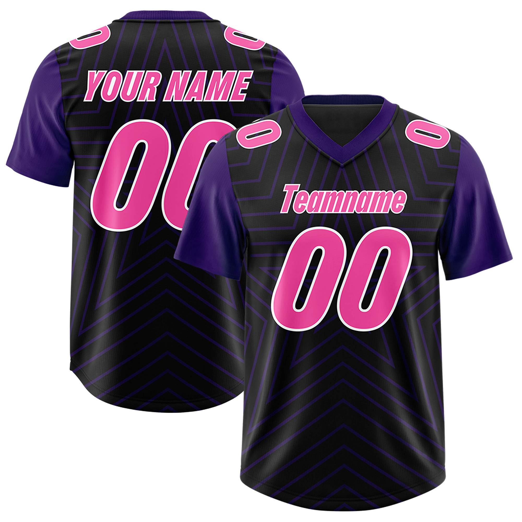 Custom Black Purple Personalized Star Pattern Raglan Sleeves Authentic American Football Jersey