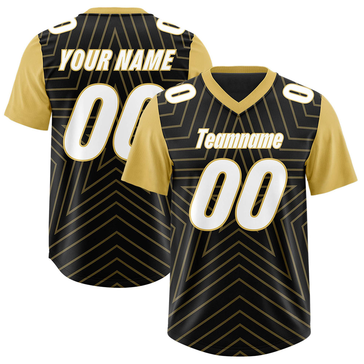 Custom Black Old Gold Personalized Star Pattern Raglan Sleeves Authentic American Football Jersey