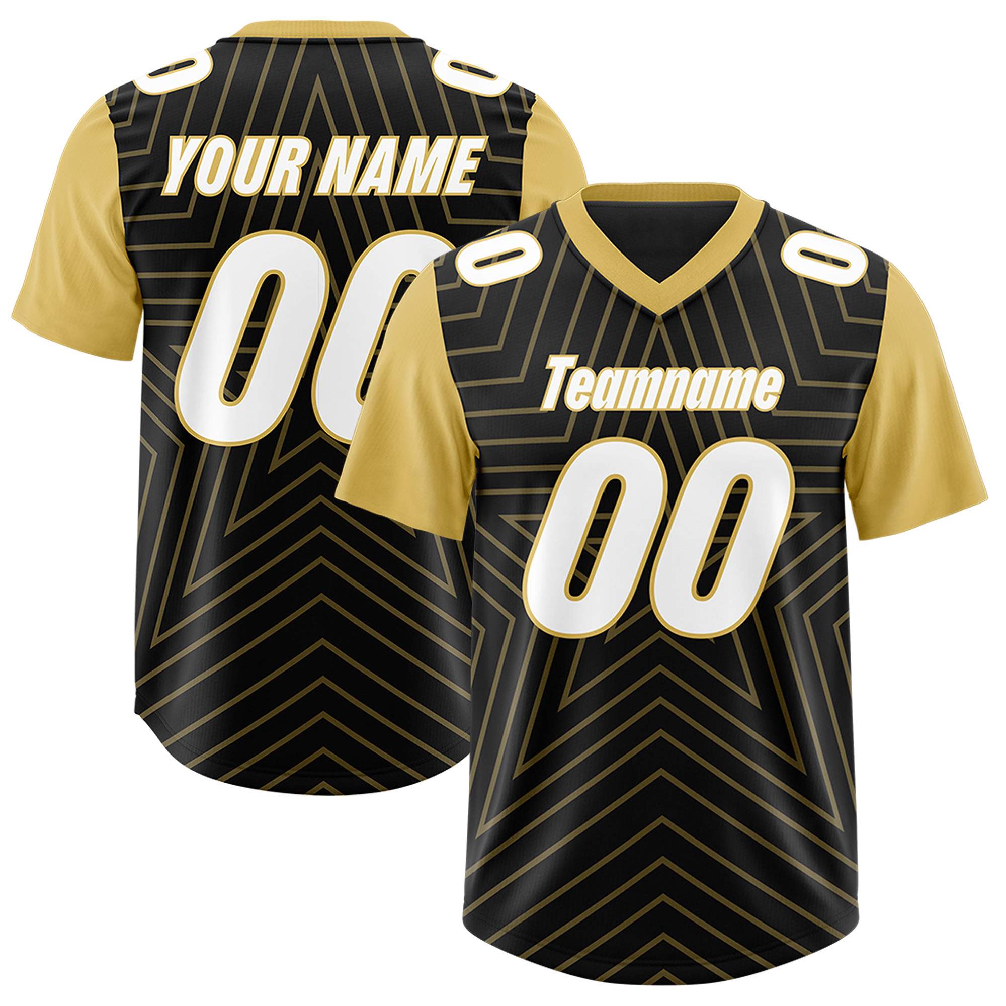 Custom Black Old Gold Personalized Star Pattern Raglan Sleeves Authentic American Football Jersey