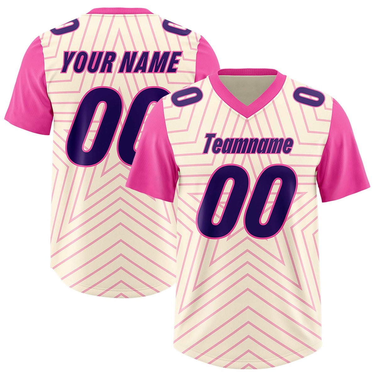 Custom Cream Pink Personalized Star Pattern Raglan Sleeves Authentic American Football Jersey