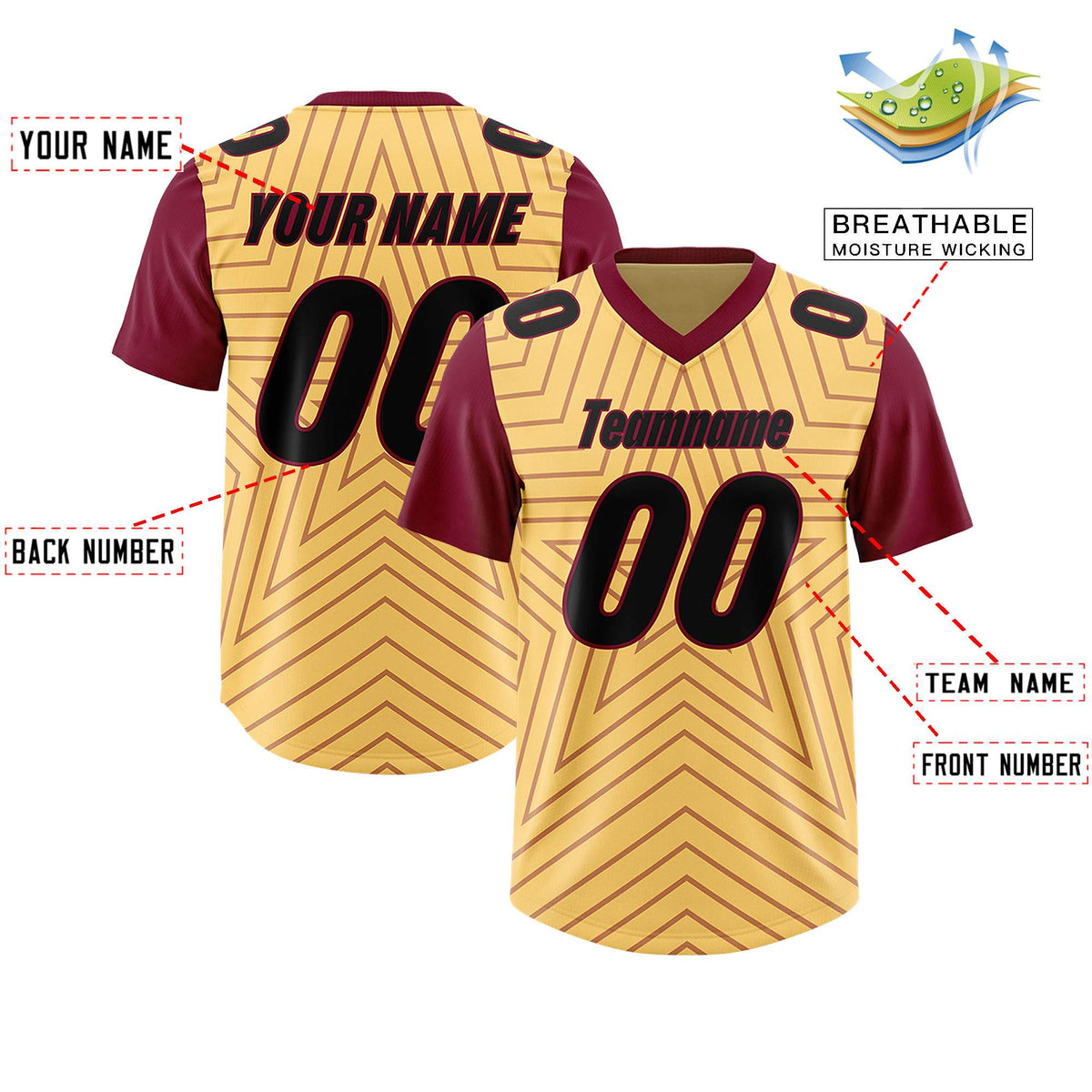 Custom Khaki Cardinal Personalized Star Pattern Raglan Sleeves Authentic American Football Jersey