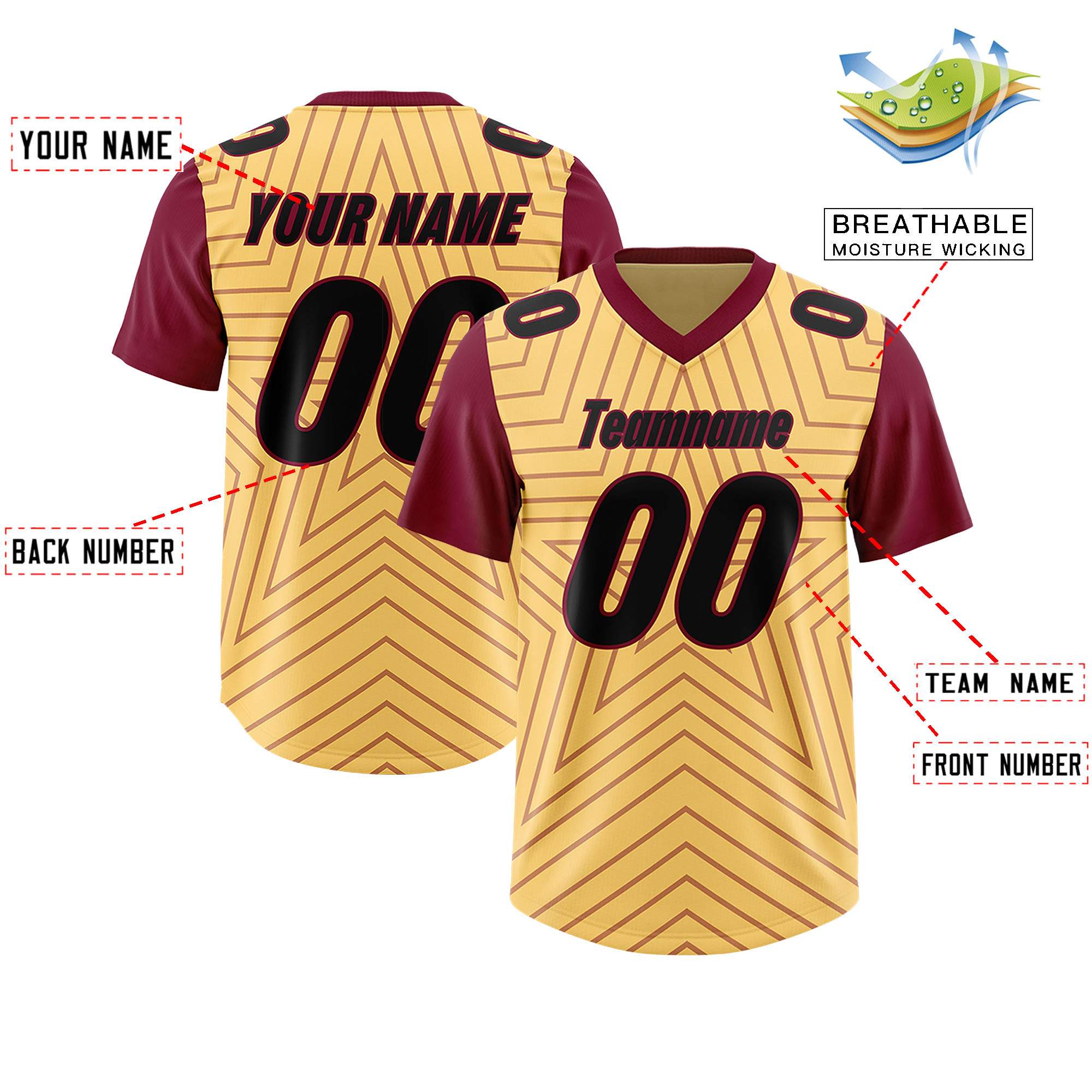 Custom Khaki Cardinal Personalized Star Pattern Raglan Sleeves Authentic American Football Jersey