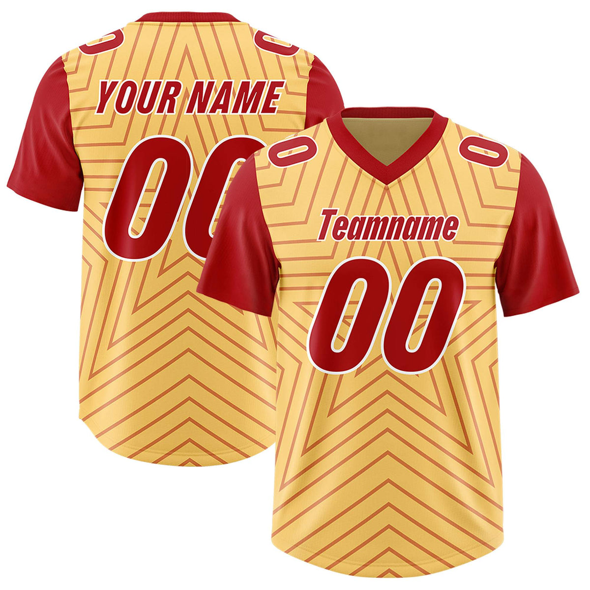 Custom Khaki Red Personalized Star Pattern Raglan Sleeves Authentic American Football Jersey