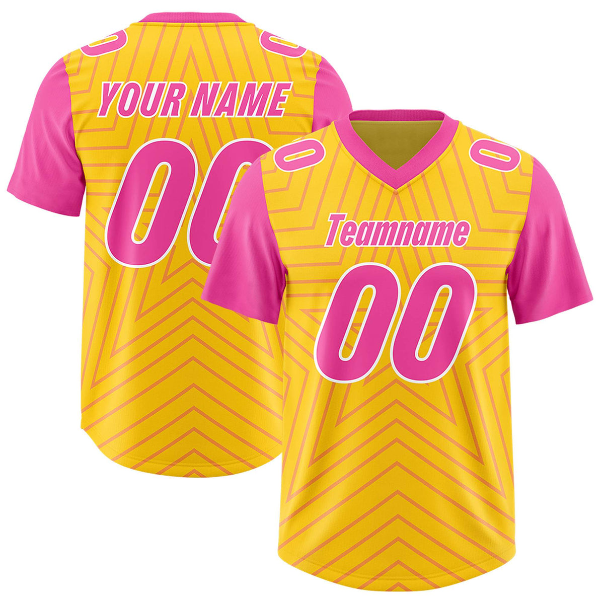Custom Gold Pink Personalized Star Pattern Raglan Sleeves Authentic American Football Jersey