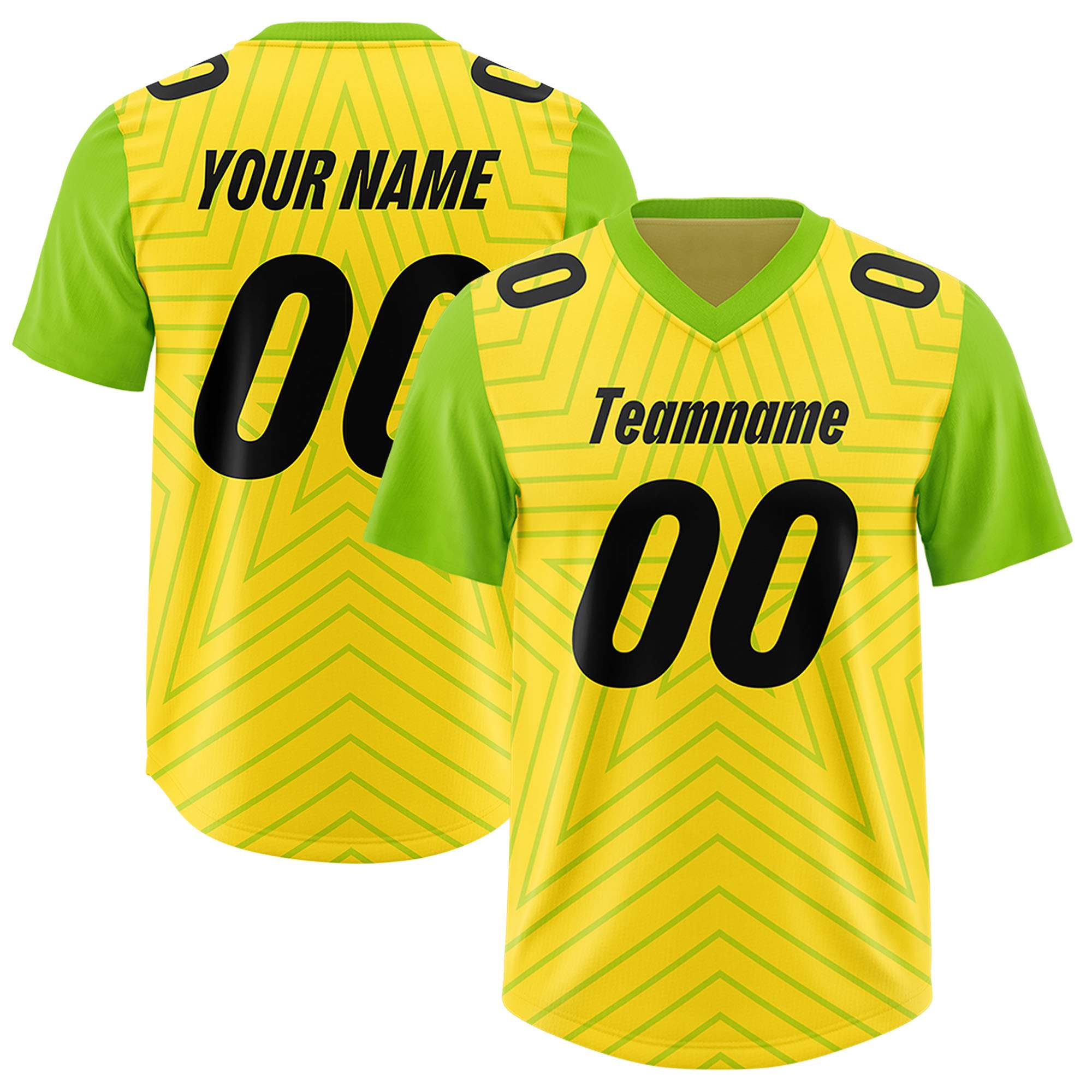 Custom Gold Neon Green Personalized Star Pattern Raglan Sleeves Authentic American Football Jersey