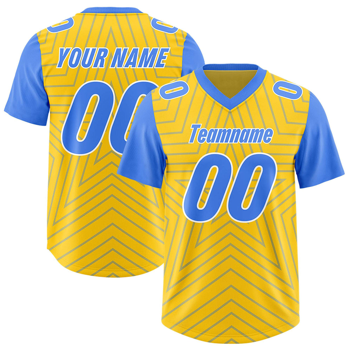 Custom Gold Powder Blue Personalized Star Pattern Raglan Sleeves Authentic American Football Jersey