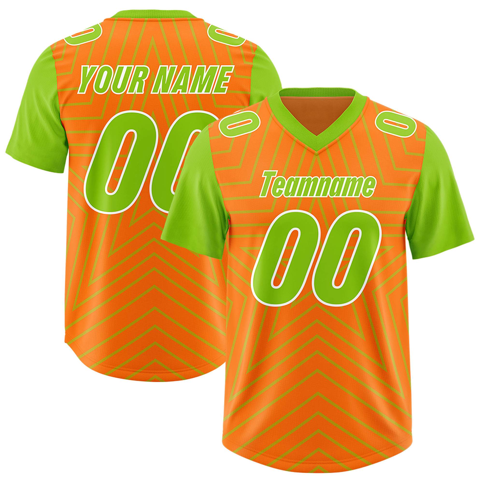 Custom Orange Neon Green Personalized Star Pattern Raglan Sleeves Authentic American Football Jersey