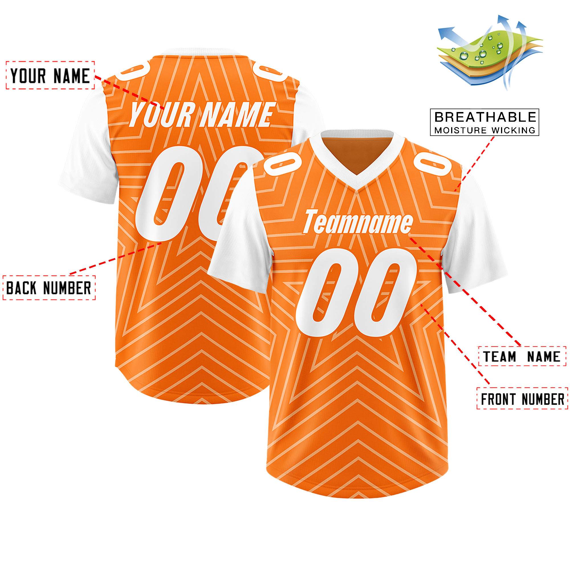 Custom Orange White Personalized Star Pattern Raglan Sleeves Authentic American Football Jersey