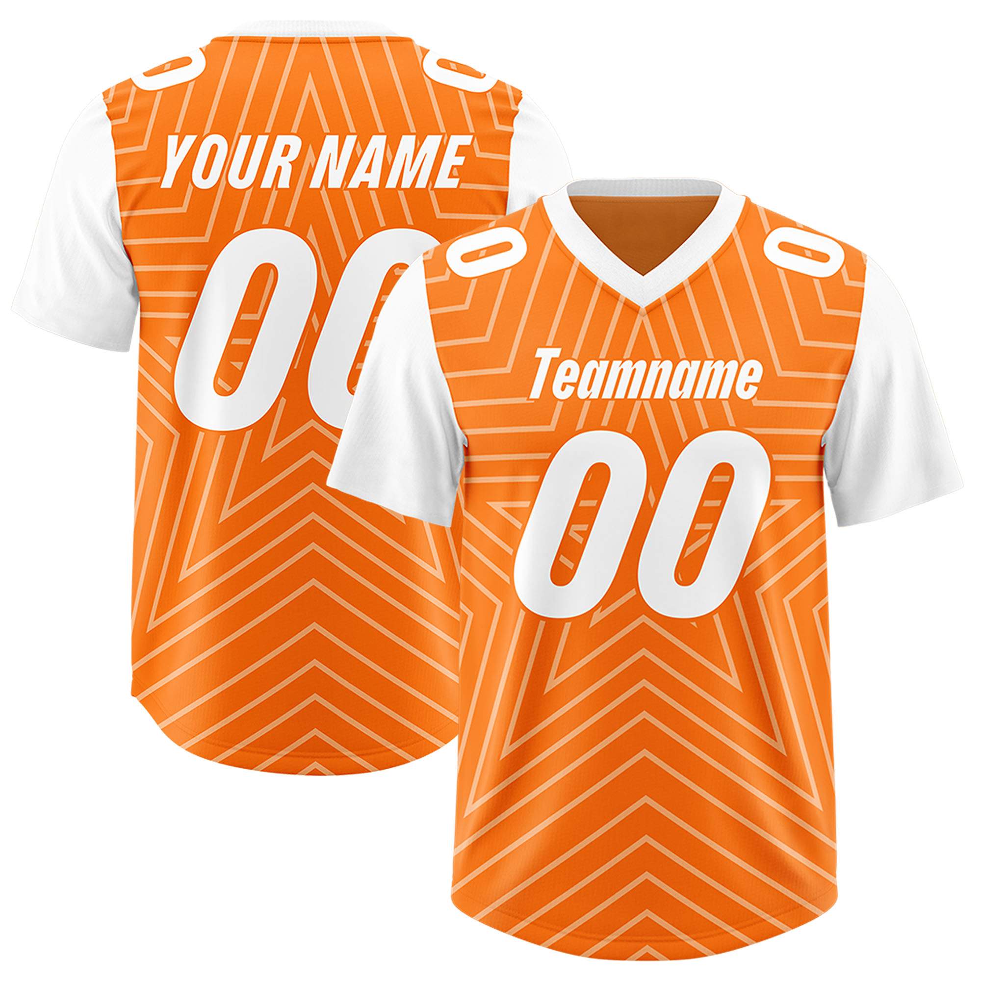 Custom Orange White Personalized Star Pattern Raglan Sleeves Authentic American Football Jersey