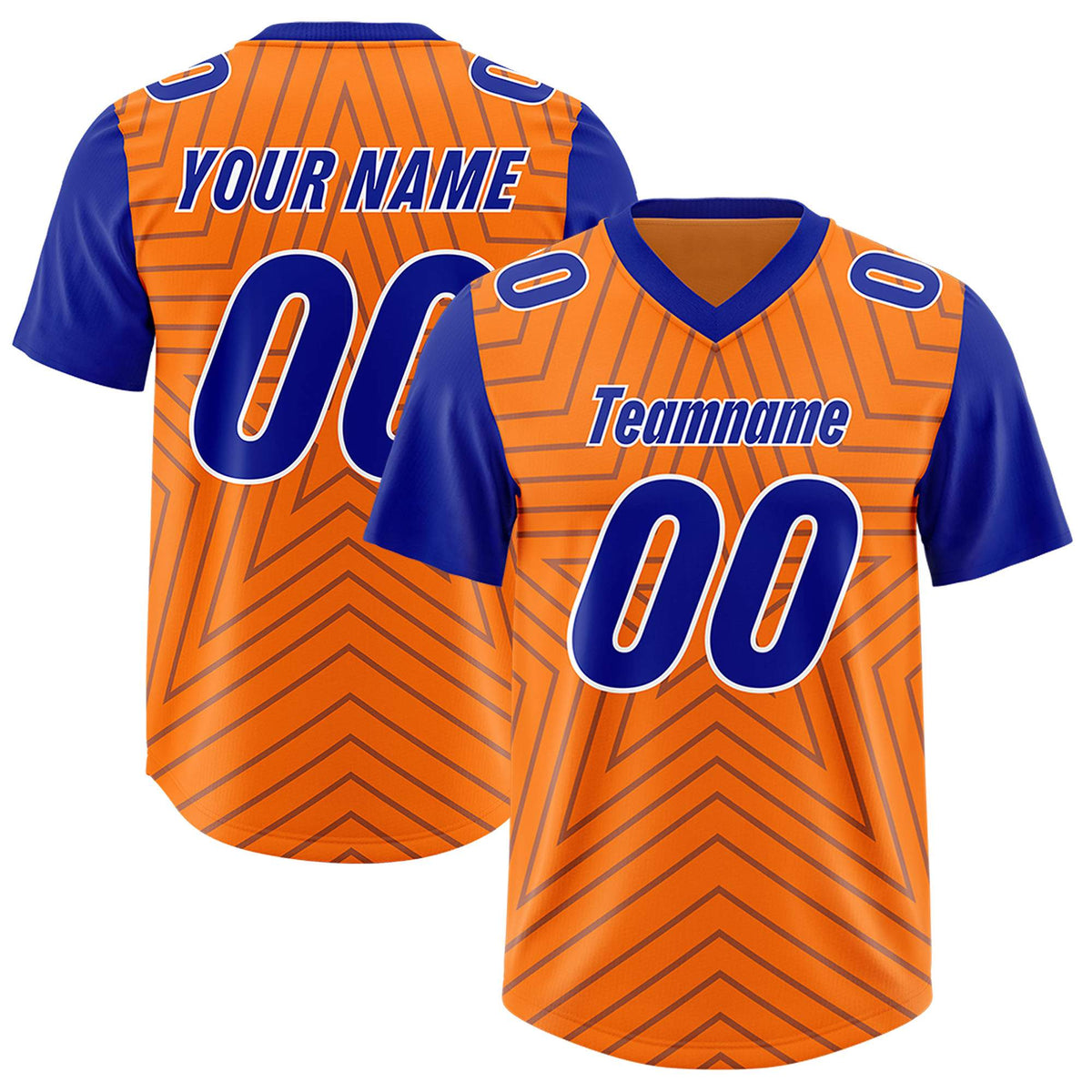 Custom Orange Royal Personalized Star Pattern Raglan Sleeves Authentic American Football Jersey