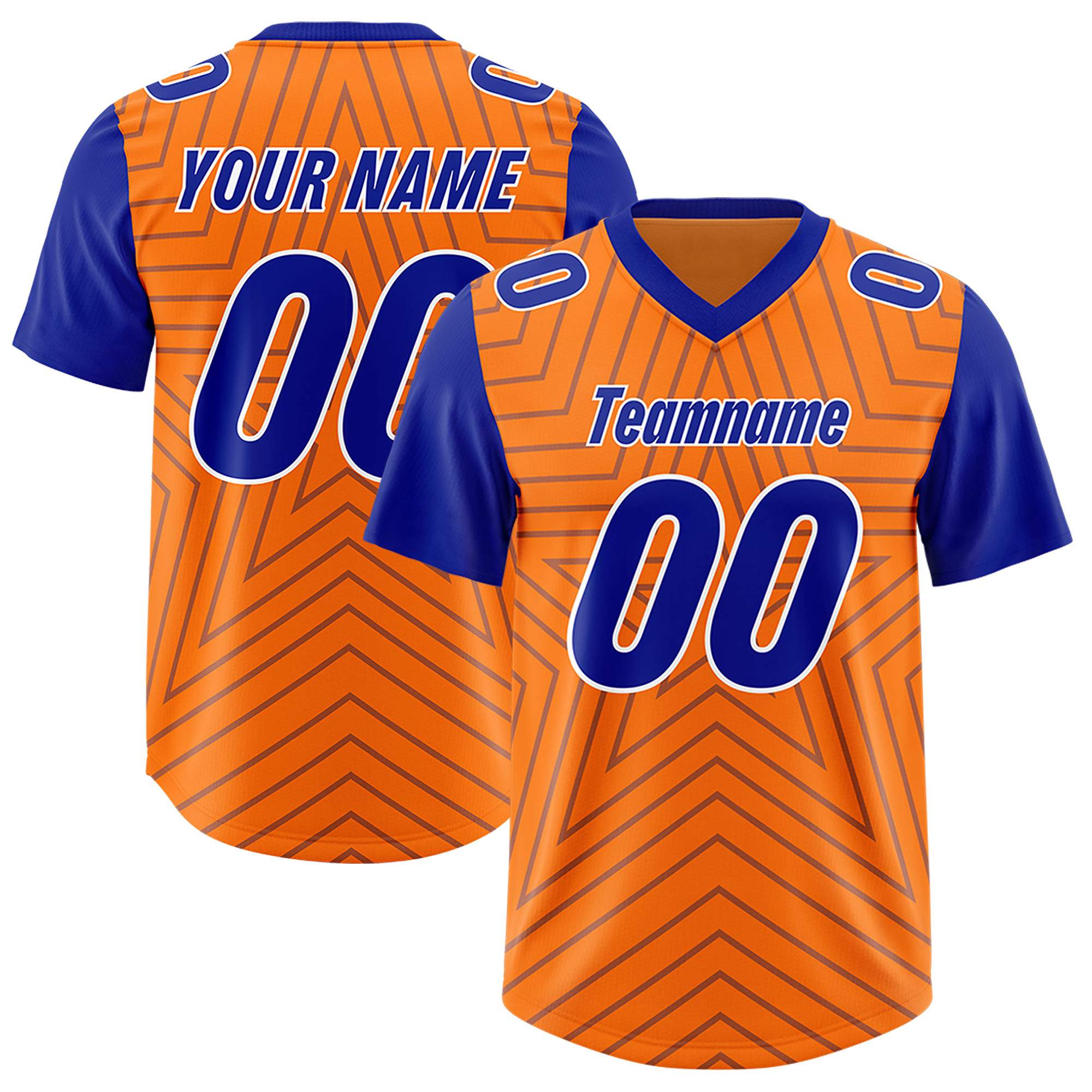 Custom Orange Royal Personalized Star Pattern Raglan Sleeves Authentic American Football Jersey