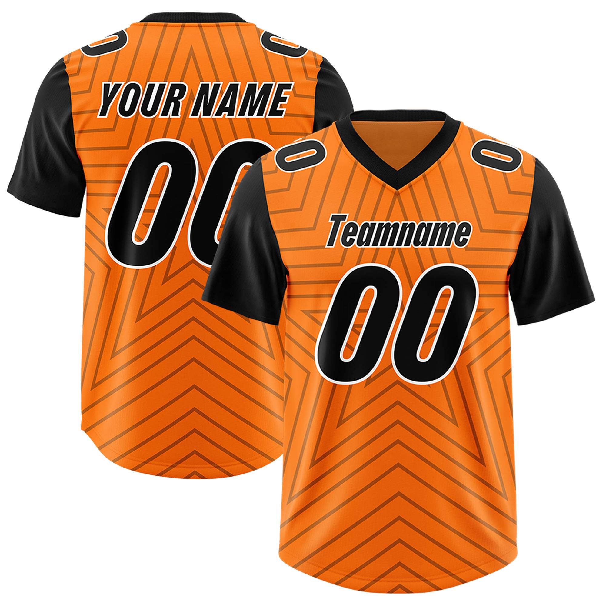 Custom Orange Black Personalized Star Pattern Raglan Sleeves Authentic American Football Jersey