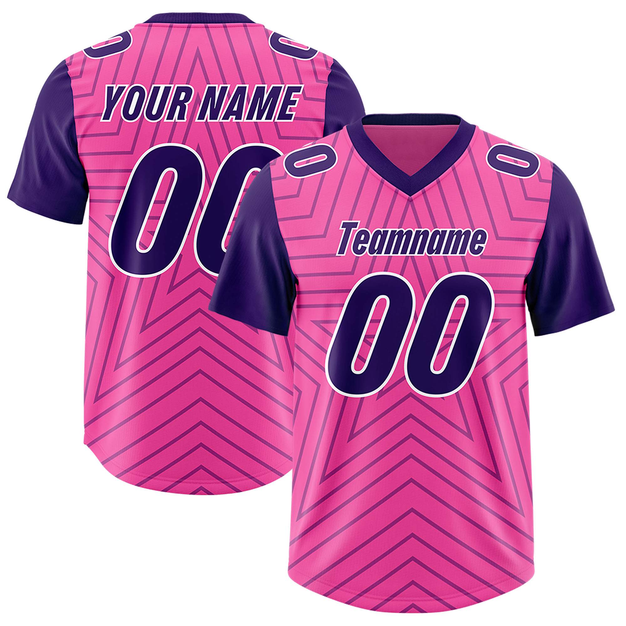 Custom Pink Purple Personalized Star Pattern Raglan Sleeves Authentic American Football Jersey