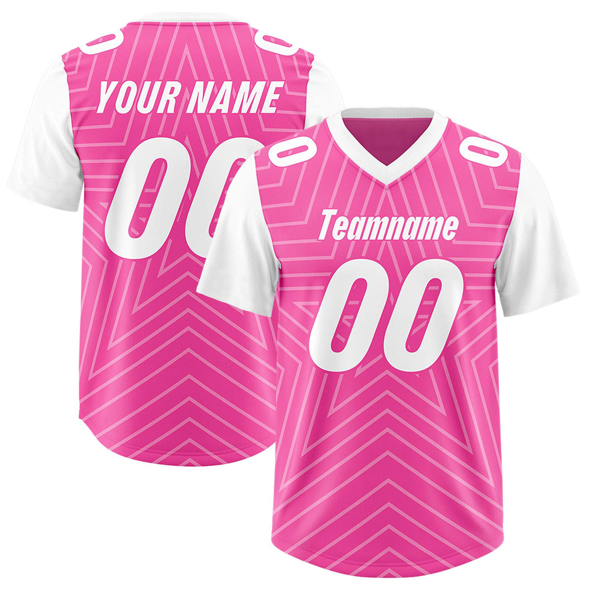 Custom Pink White Personalized Star Pattern Raglan Sleeves Authentic American Football Jersey