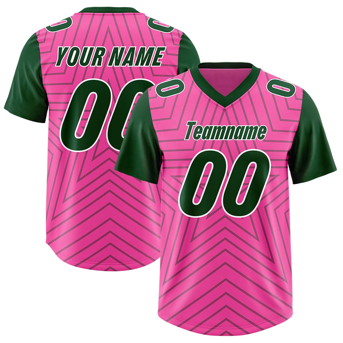 Custom Pink Green Personalized Star Pattern Raglan Sleeves Authentic American Football Jersey