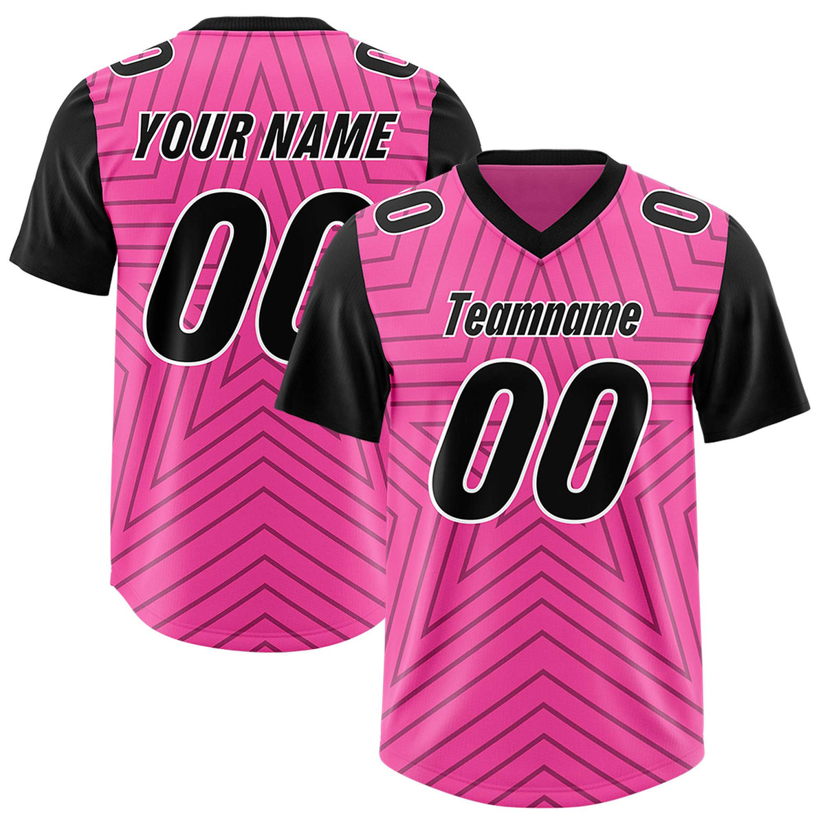 Custom Pink Black Personalized Star Pattern Raglan Sleeves Authentic American Football Jersey