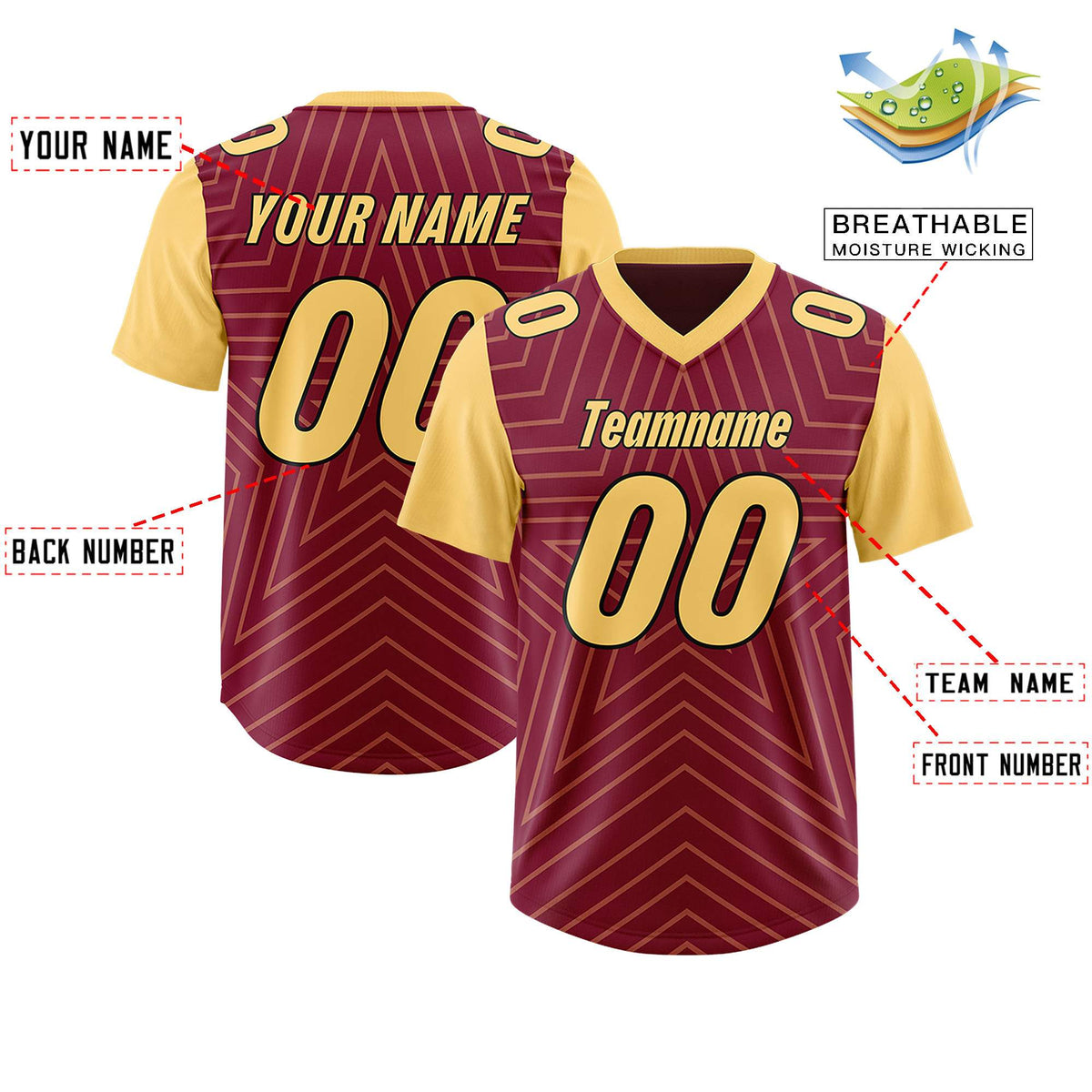 Custom Cardinal Khaki Personalized Star Pattern Raglan Sleeves Authentic American Football Jersey