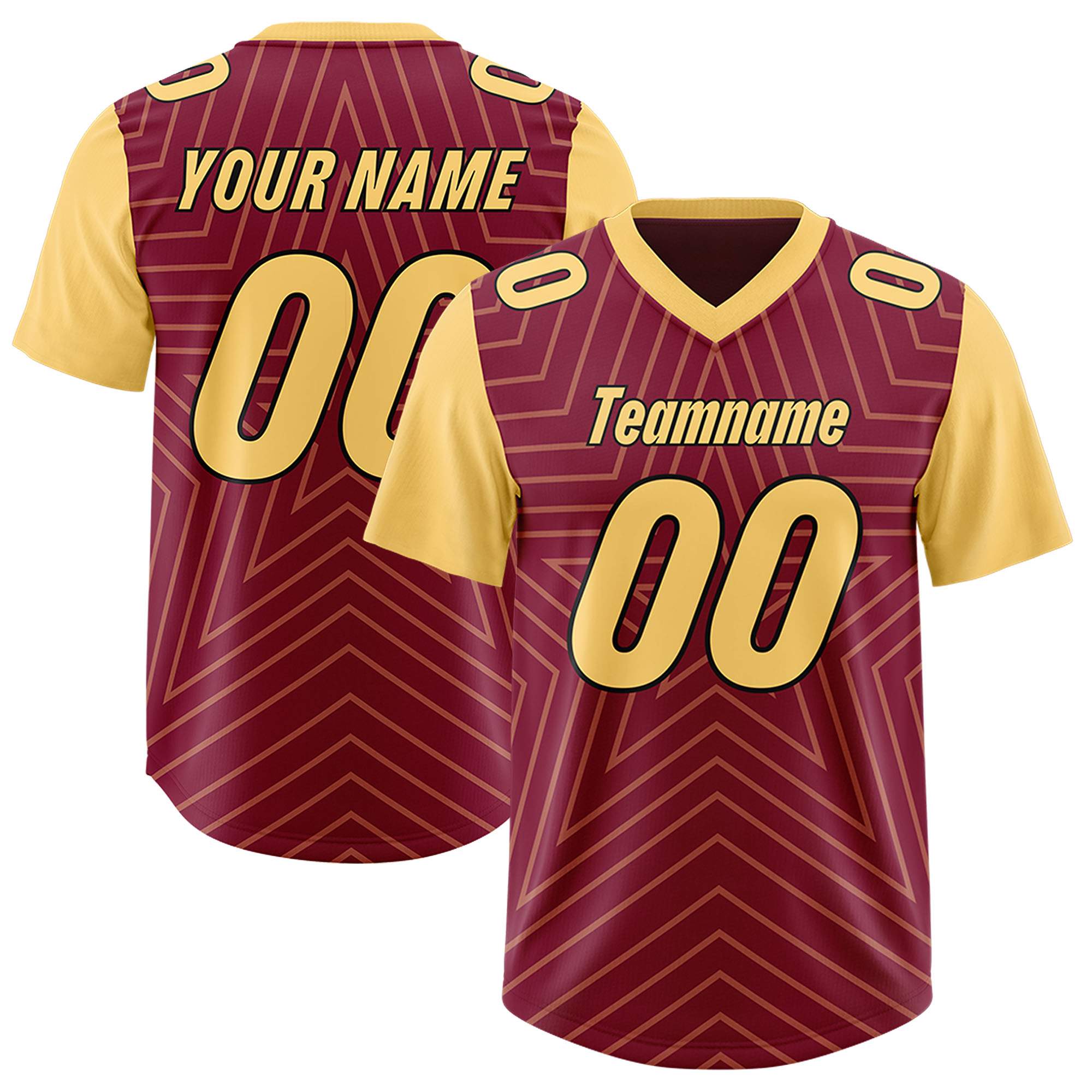 Custom Cardinal Khaki Personalized Star Pattern Raglan Sleeves Authentic American Football Jersey