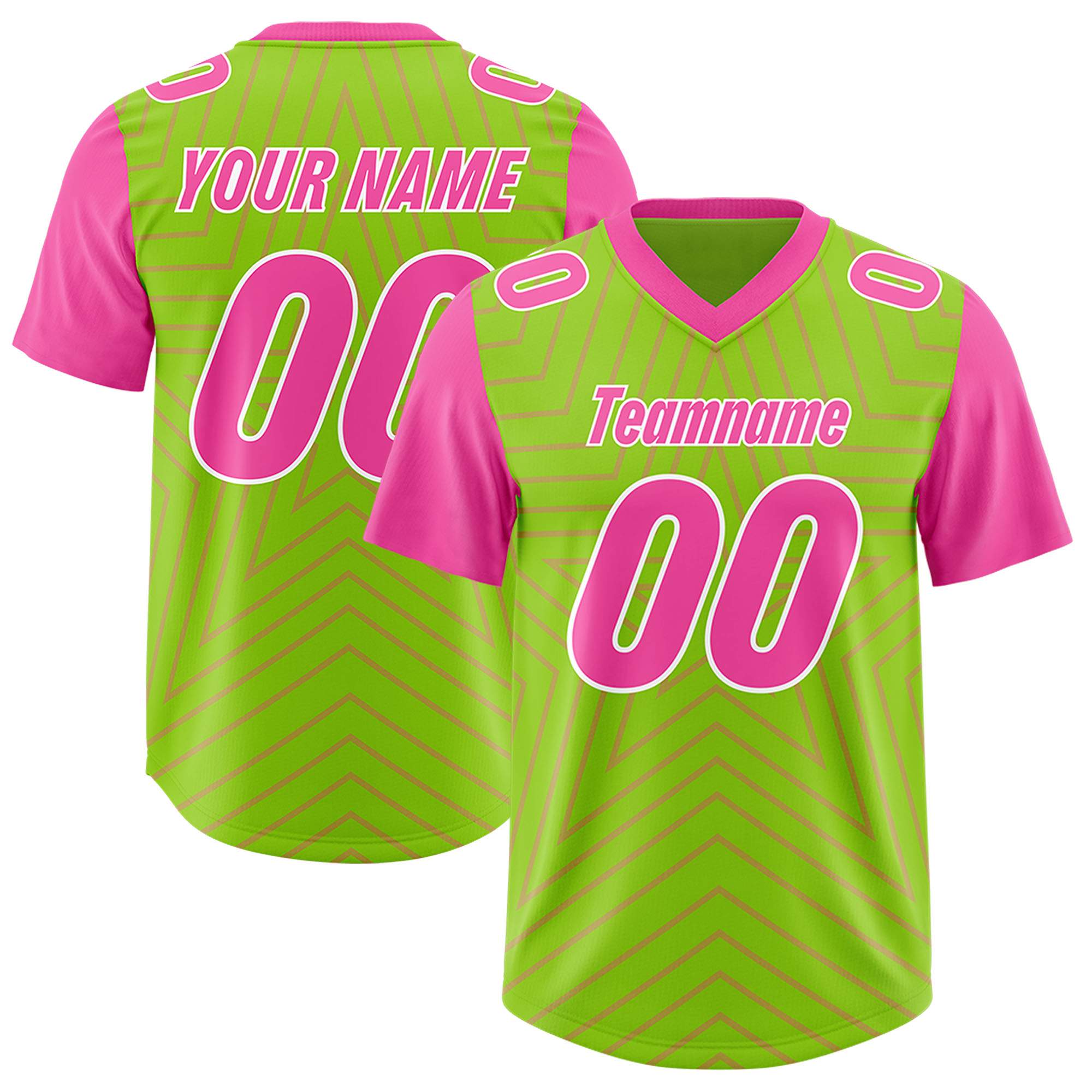 Custom Neon Green Pink Personalized Star Pattern Raglan Sleeves Authentic American Football Jersey