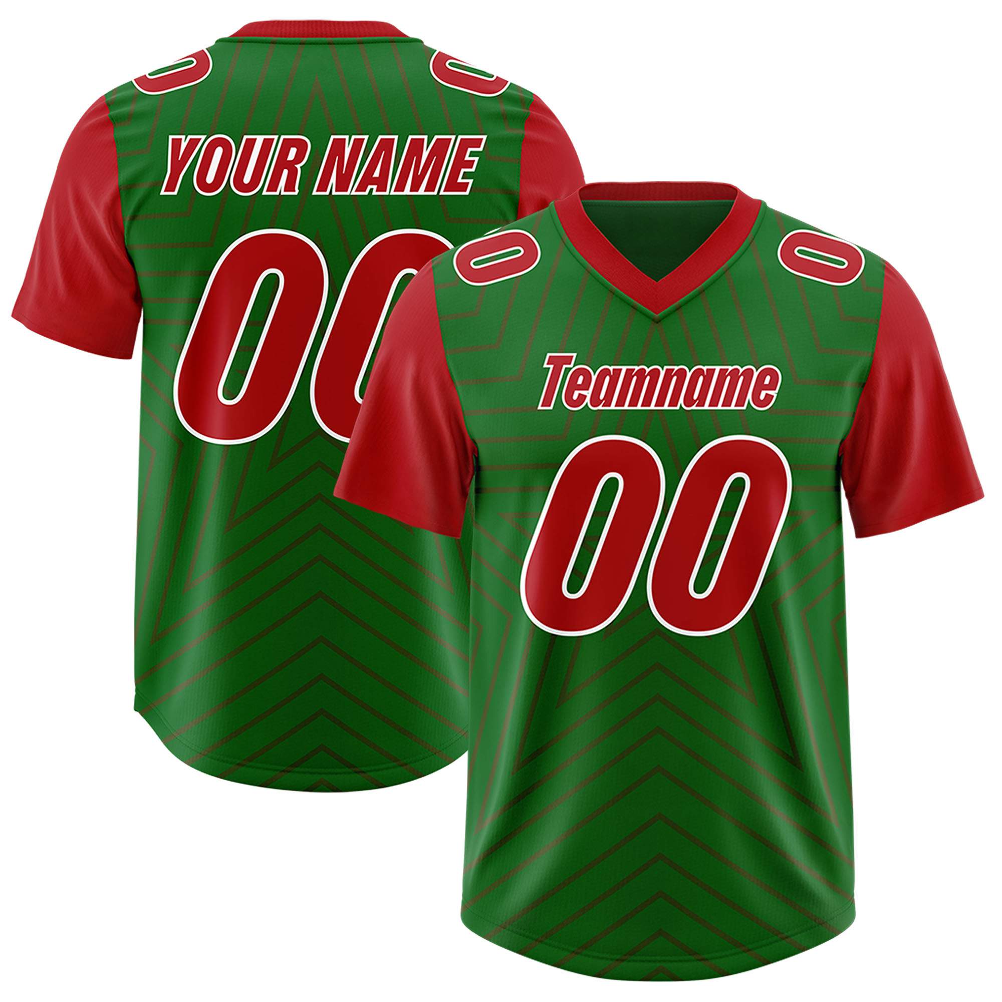 Custom Kelly Green Red Personalized Star Pattern Raglan Sleeves Authentic American Football Jersey