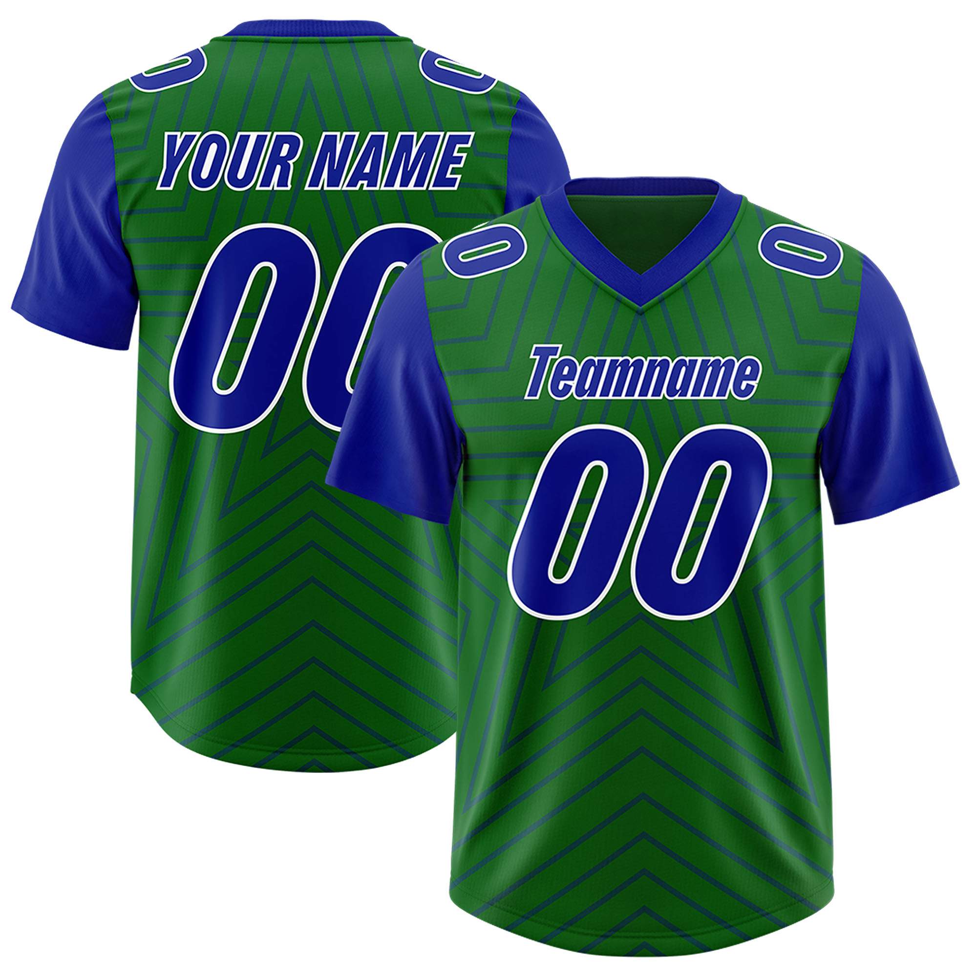 Custom Kelly Green Royal Personalized Star Pattern Raglan Sleeves Authentic American Football Jersey