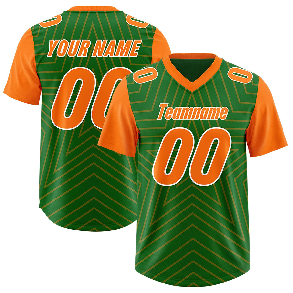 Custom Kelly Green Orange Personalized Star Pattern Raglan Sleeves Authentic American Football Jersey