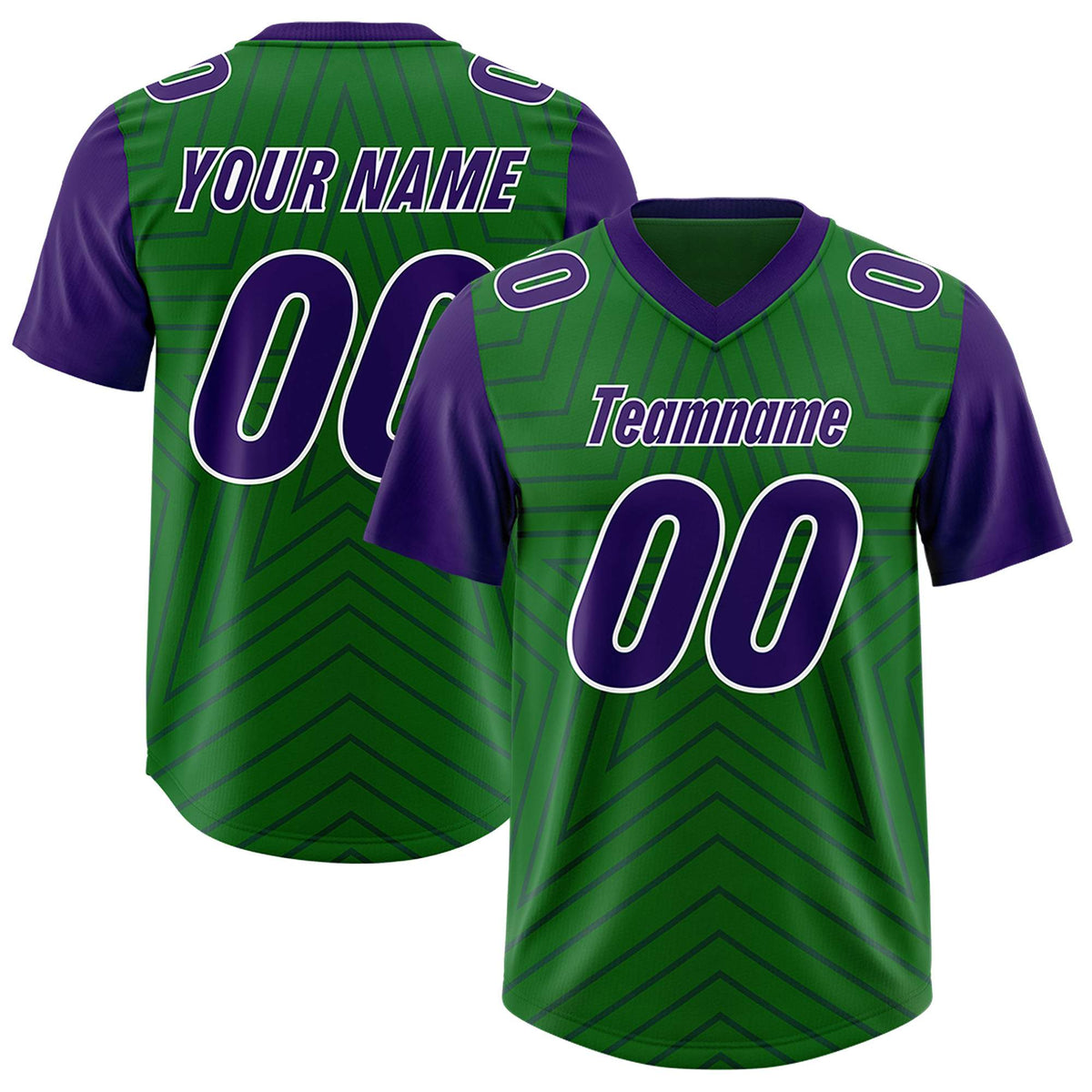 Custom Kelly Green Purple Personalized Star Pattern Raglan Sleeves Authentic American Football Jersey