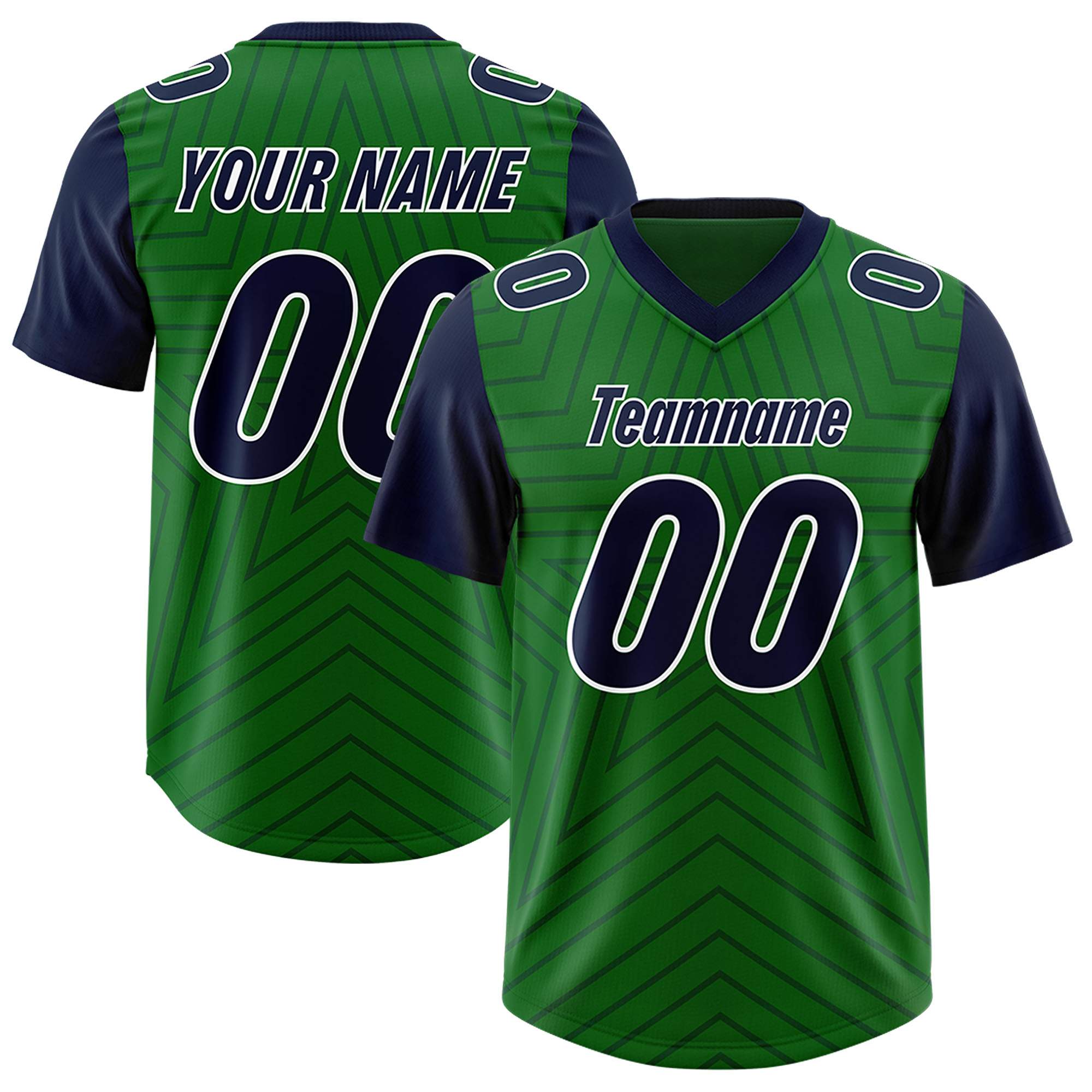 Custom Kelly Green Navy Personalized Star Pattern Raglan Sleeves Authentic American Football Jersey