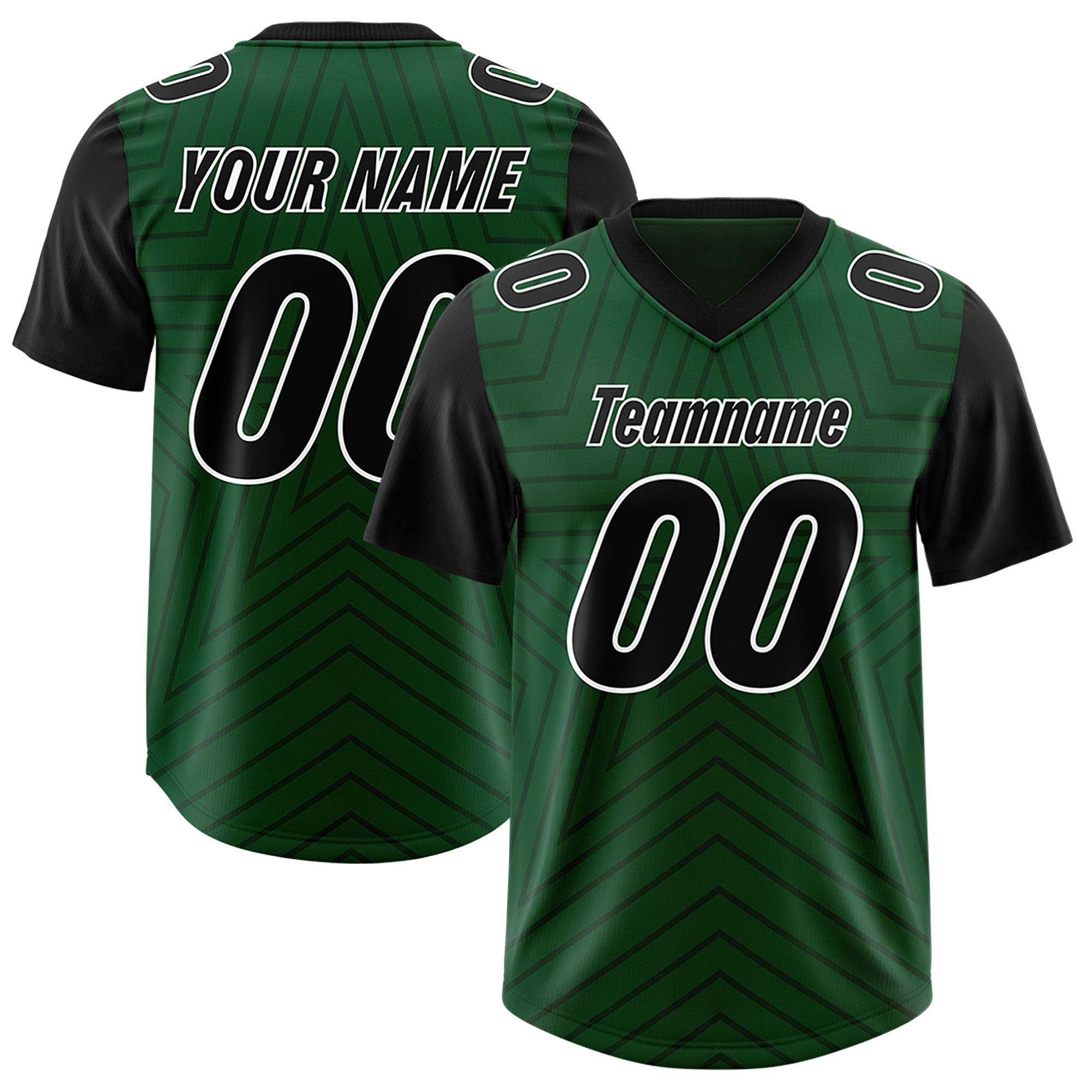 Custom Green Black Personalized Star Pattern Raglan Sleeves Authentic American Football Jersey