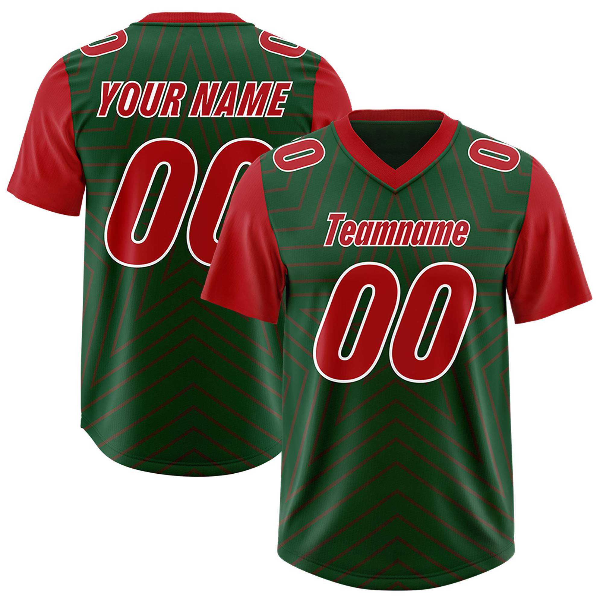 Custom Green Red Personalized Star Pattern Raglan Sleeves Authentic American Football Jersey