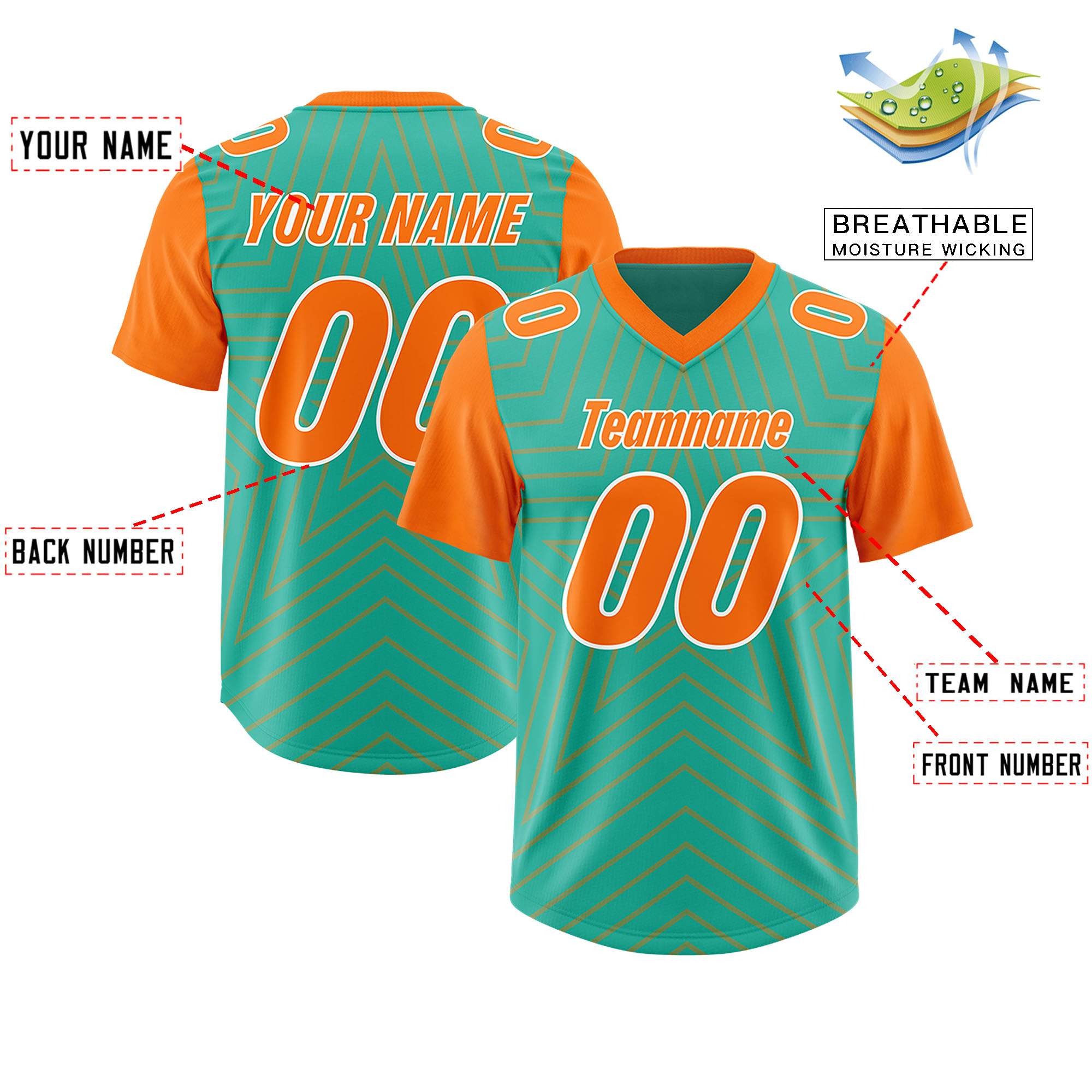 Custom Bright Green Orange Personalized Star Pattern Raglan Sleeves Authentic American Football Jersey