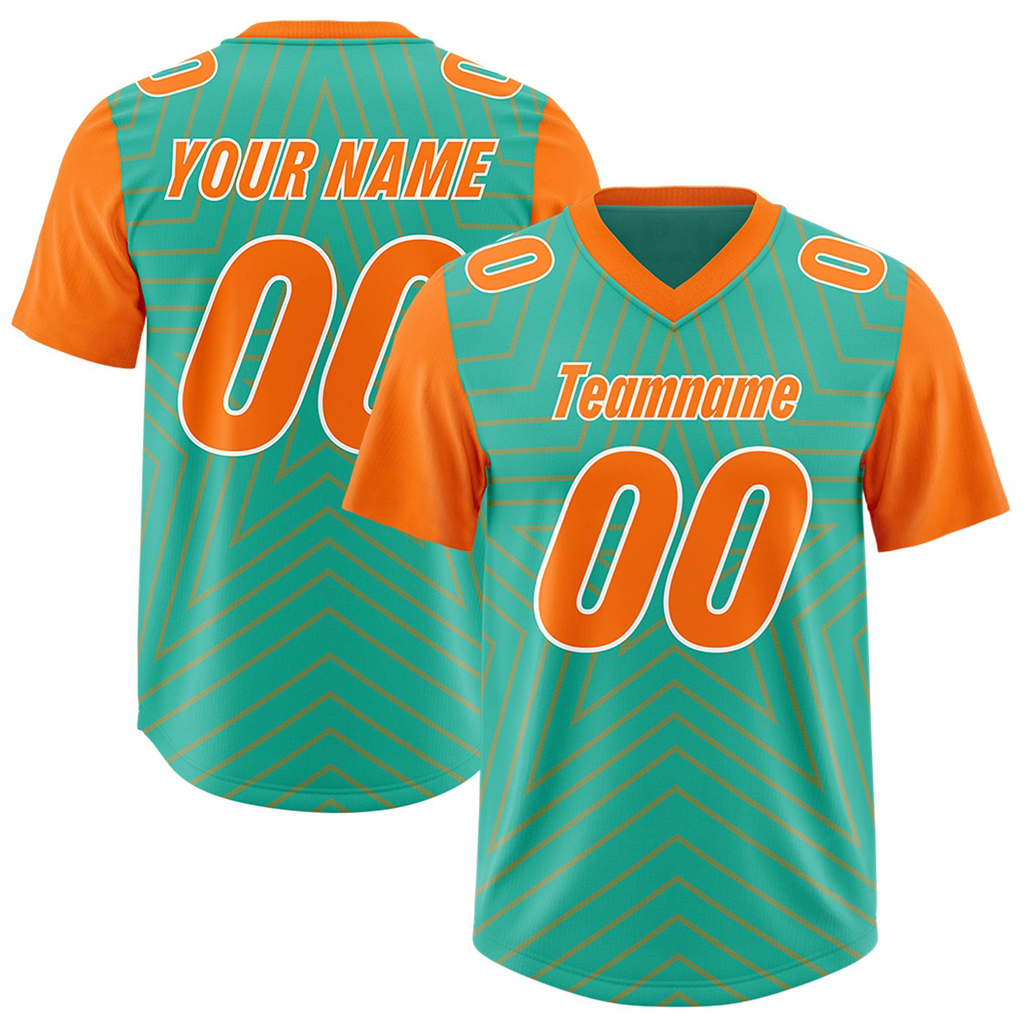 Custom Bright Green Orange Personalized Star Pattern Raglan Sleeves Authentic American Football Jersey