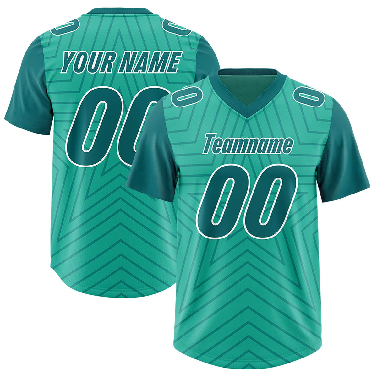 Custom Bright Green Aqua Personalized Star Pattern Raglan Sleeves Authentic American Football Jersey