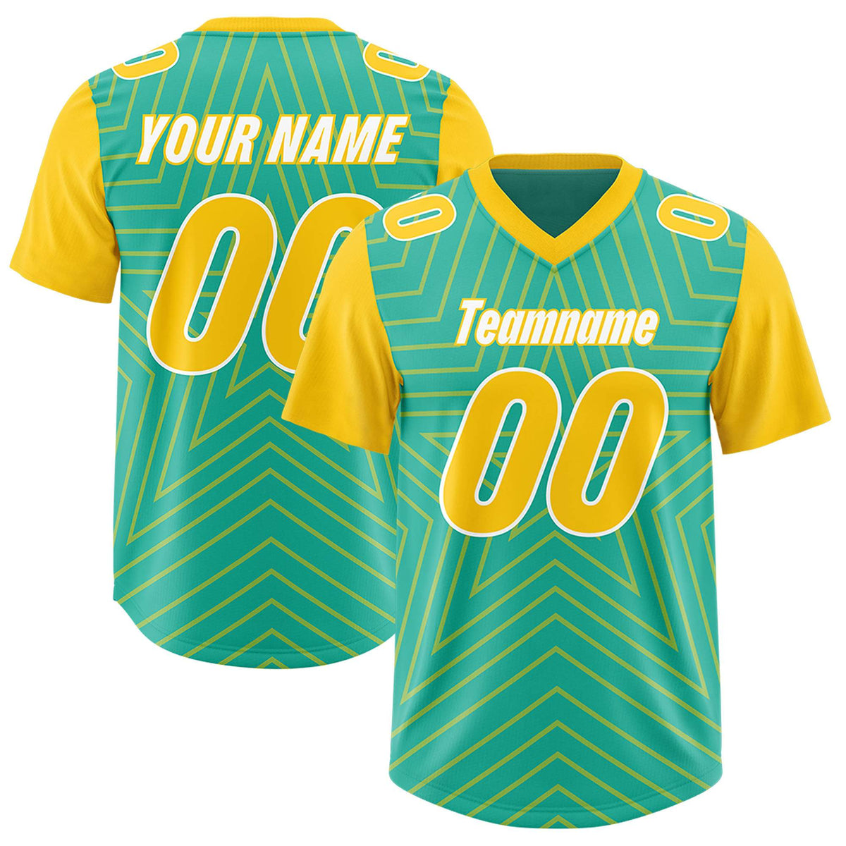 Custom Bright Green Gold Personalized Star Pattern Raglan Sleeves Authentic American Football Jersey