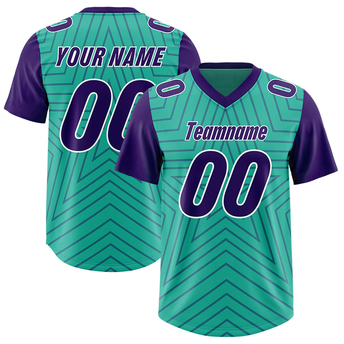 Custom Bright Green Purple Personalized Star Pattern Raglan Sleeves Authentic American Football Jersey