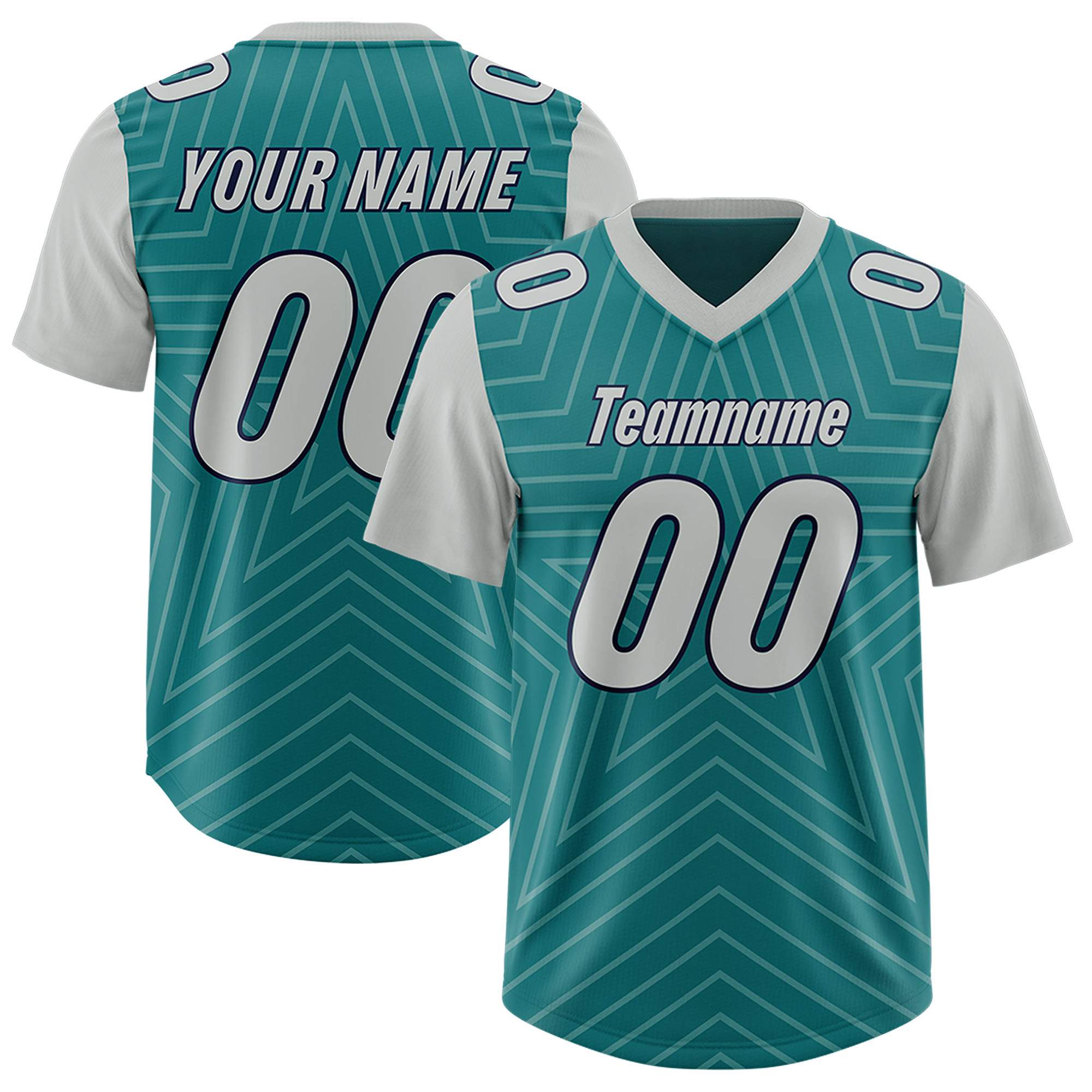 Custom Aqua Gray Personalized Star Pattern Raglan Sleeves Authentic American Football Jersey