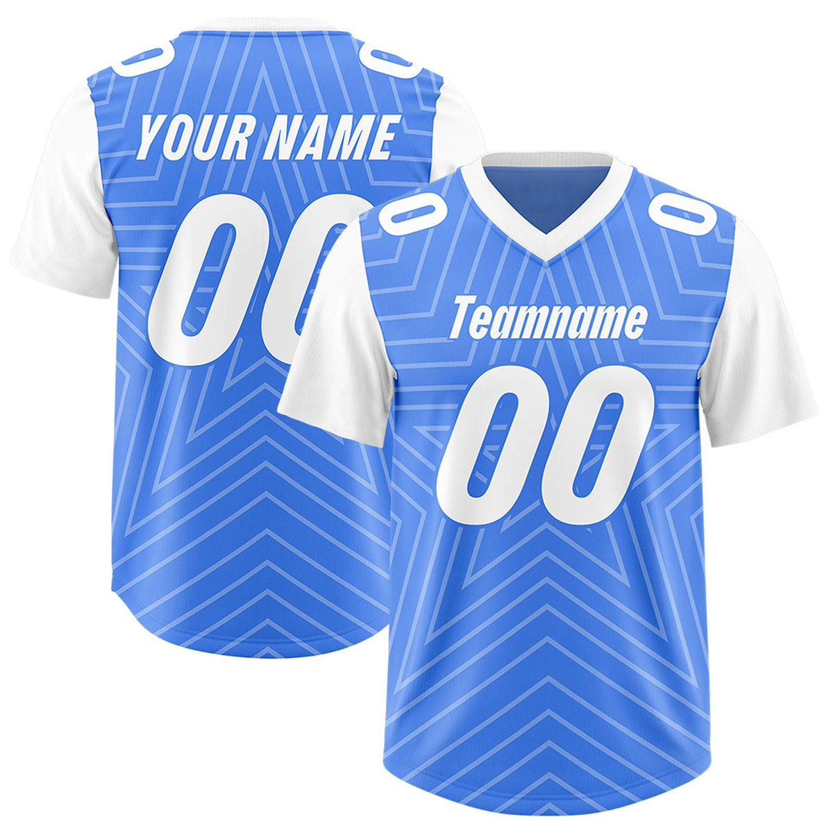 Custom Powder Blue White Personalized Star Pattern Raglan Sleeves Authentic American Football Jersey