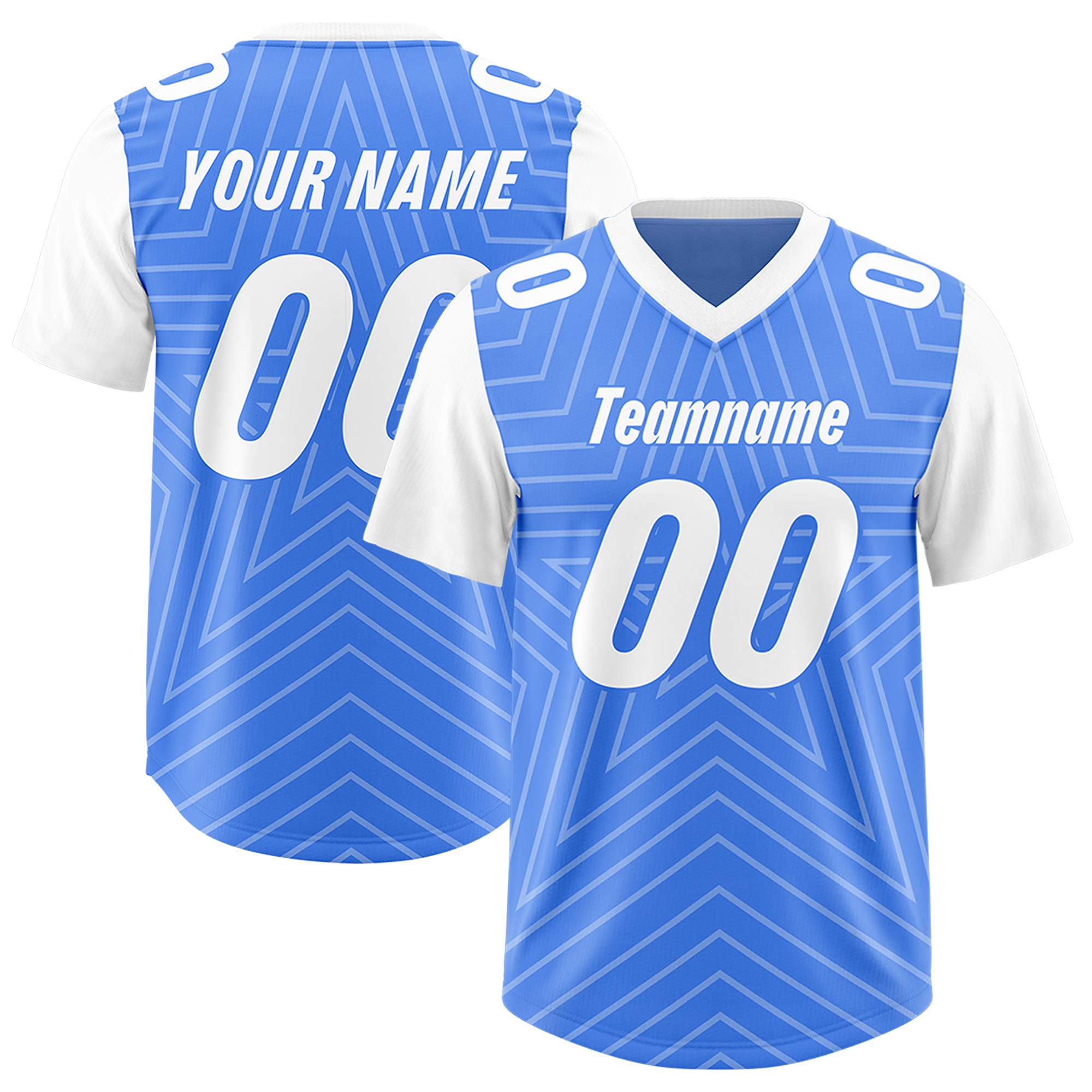 Custom Powder Blue White Personalized Star Pattern Raglan Sleeves Authentic American Football Jersey
