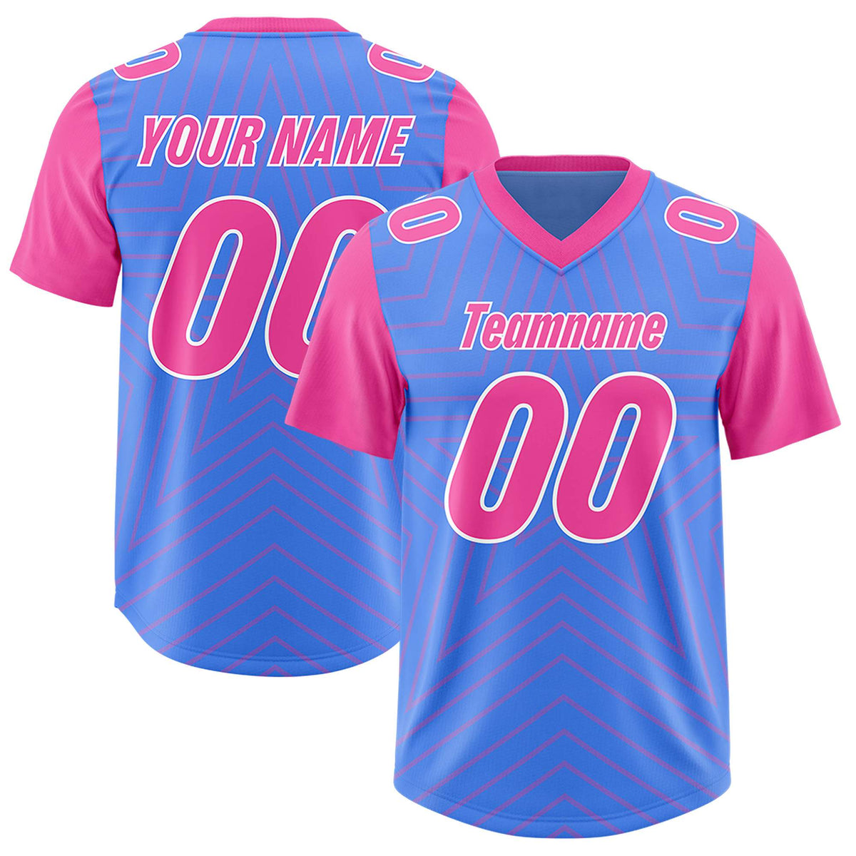 Custom Powder Blue Pink Personalized Star Pattern Raglan Sleeves Authentic American Football Jersey