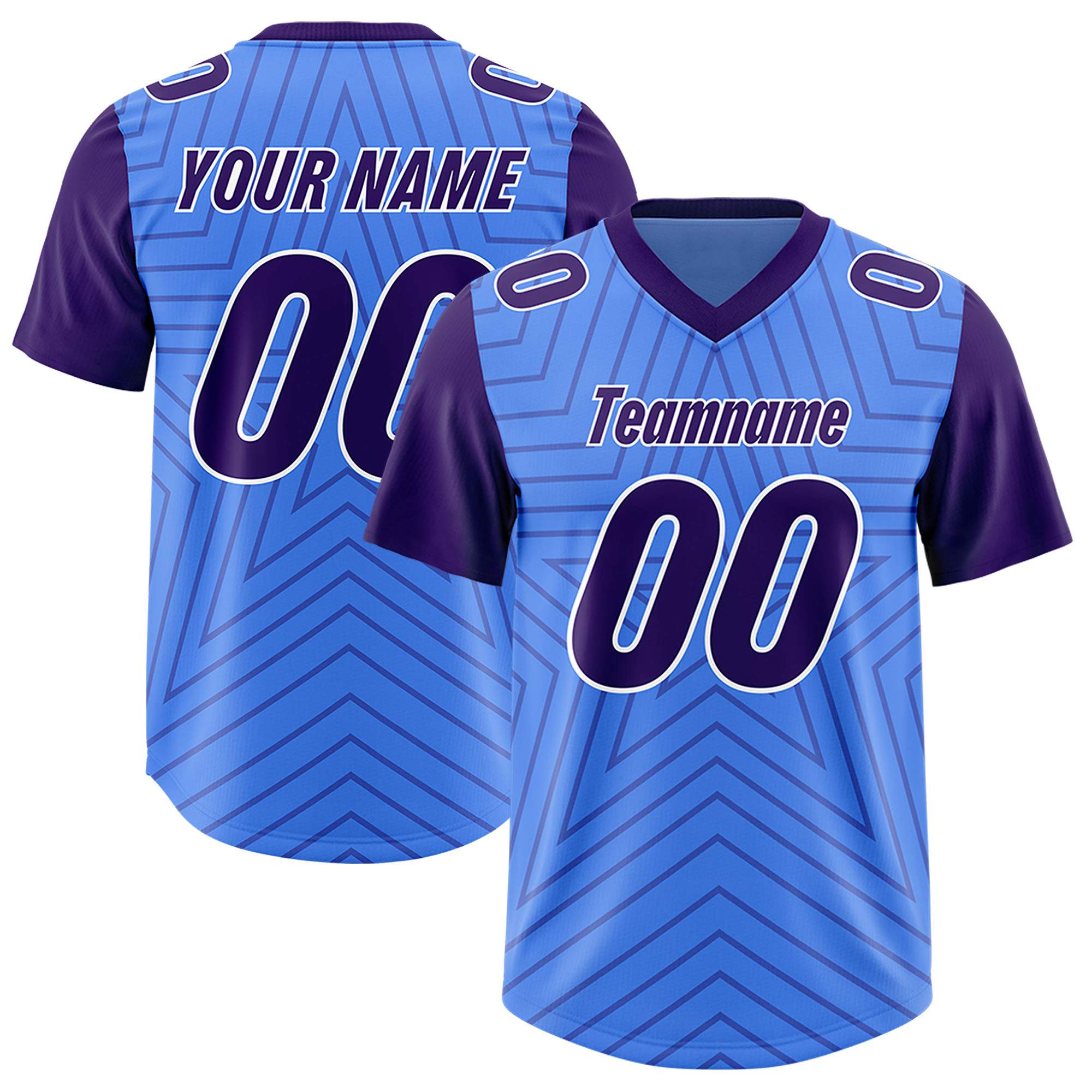Custom Powder Blue Purple Personalized Star Pattern Raglan Sleeves Authentic American Football Jersey